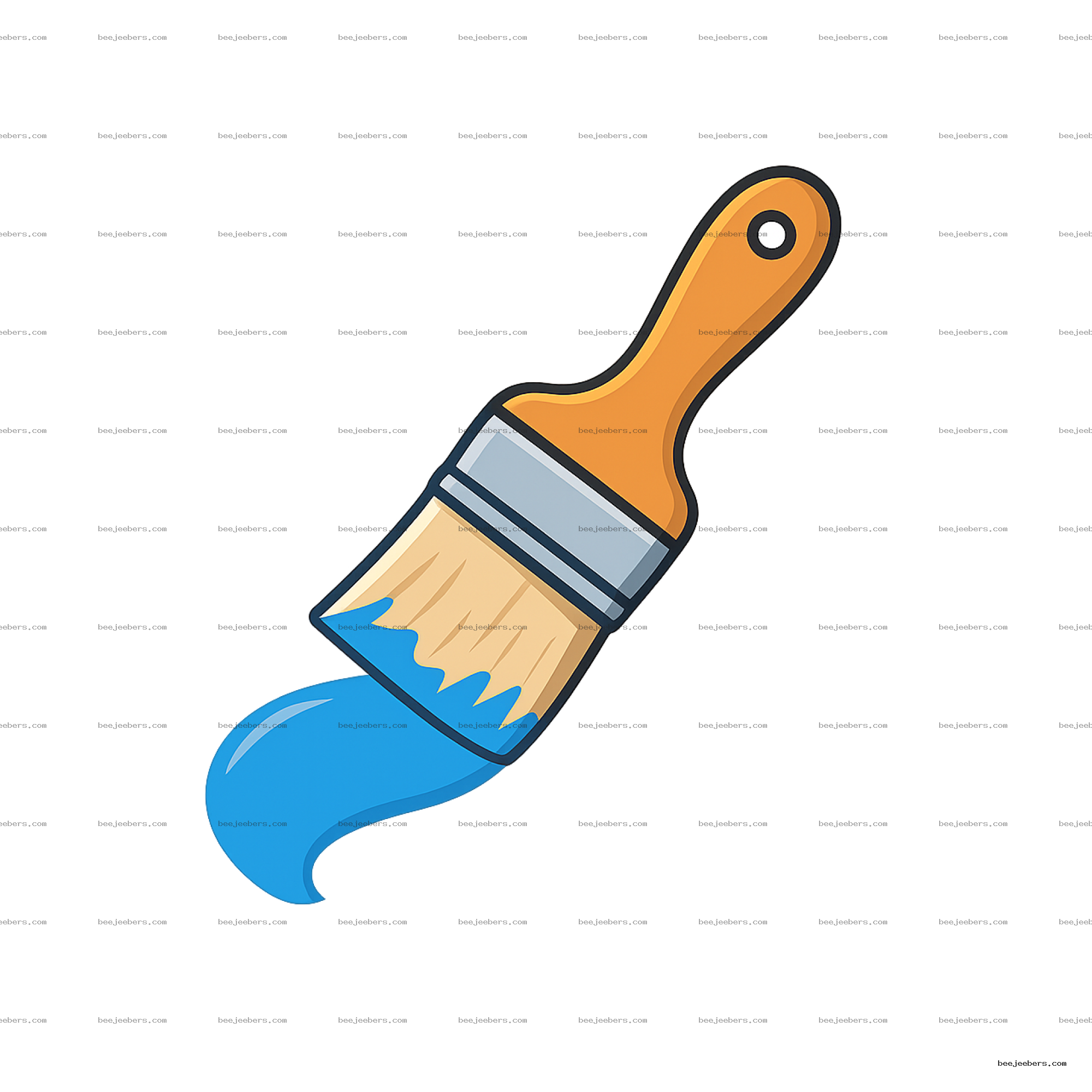 Clean vector illustration of a paintbrush with orange handle and blue paint on transparent background