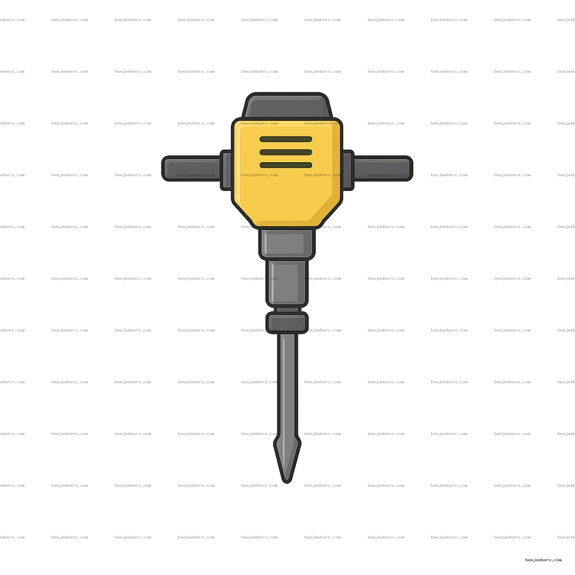 Clean vector illustration of yellow and gray jack hammer tool on transparent background
