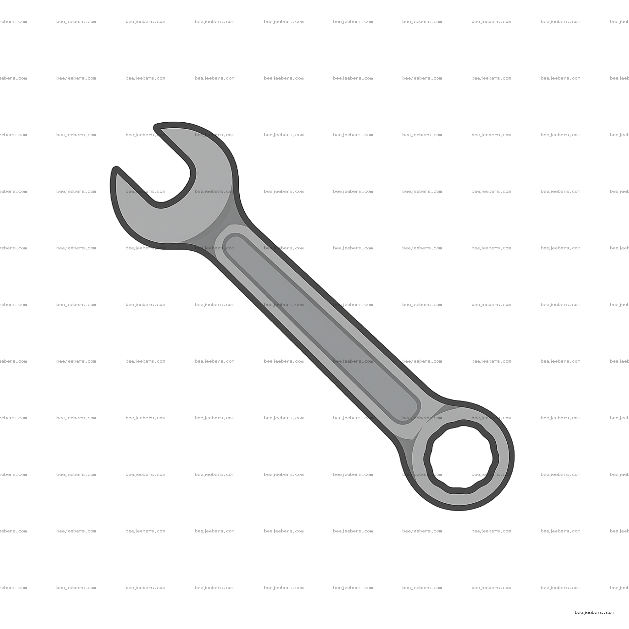 Clean vector illustration of a gray wrench tool with open and box ends on a transparent background