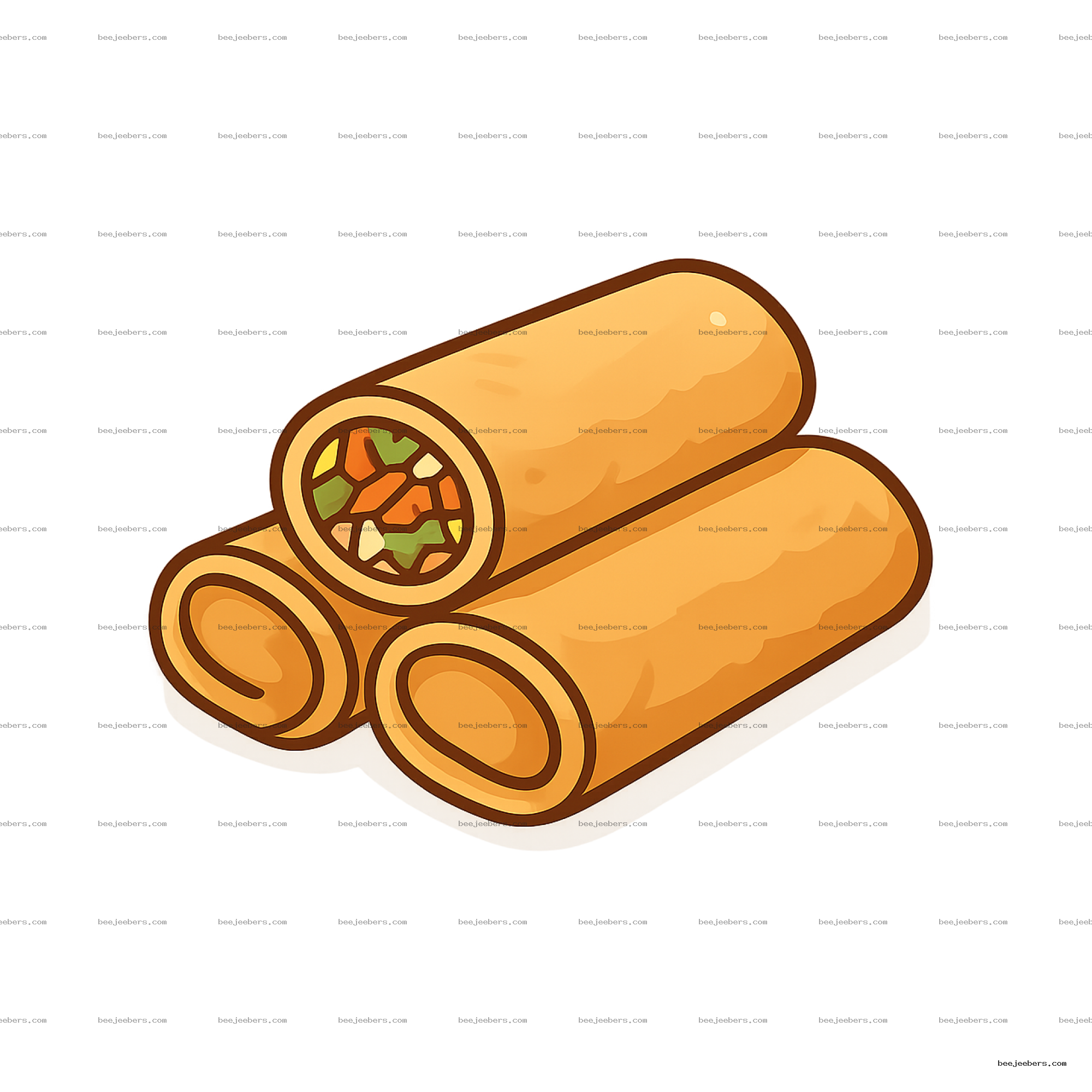 Clean vector illustration of golden brown lumpia spring rolls with vegetable filling on transparent background