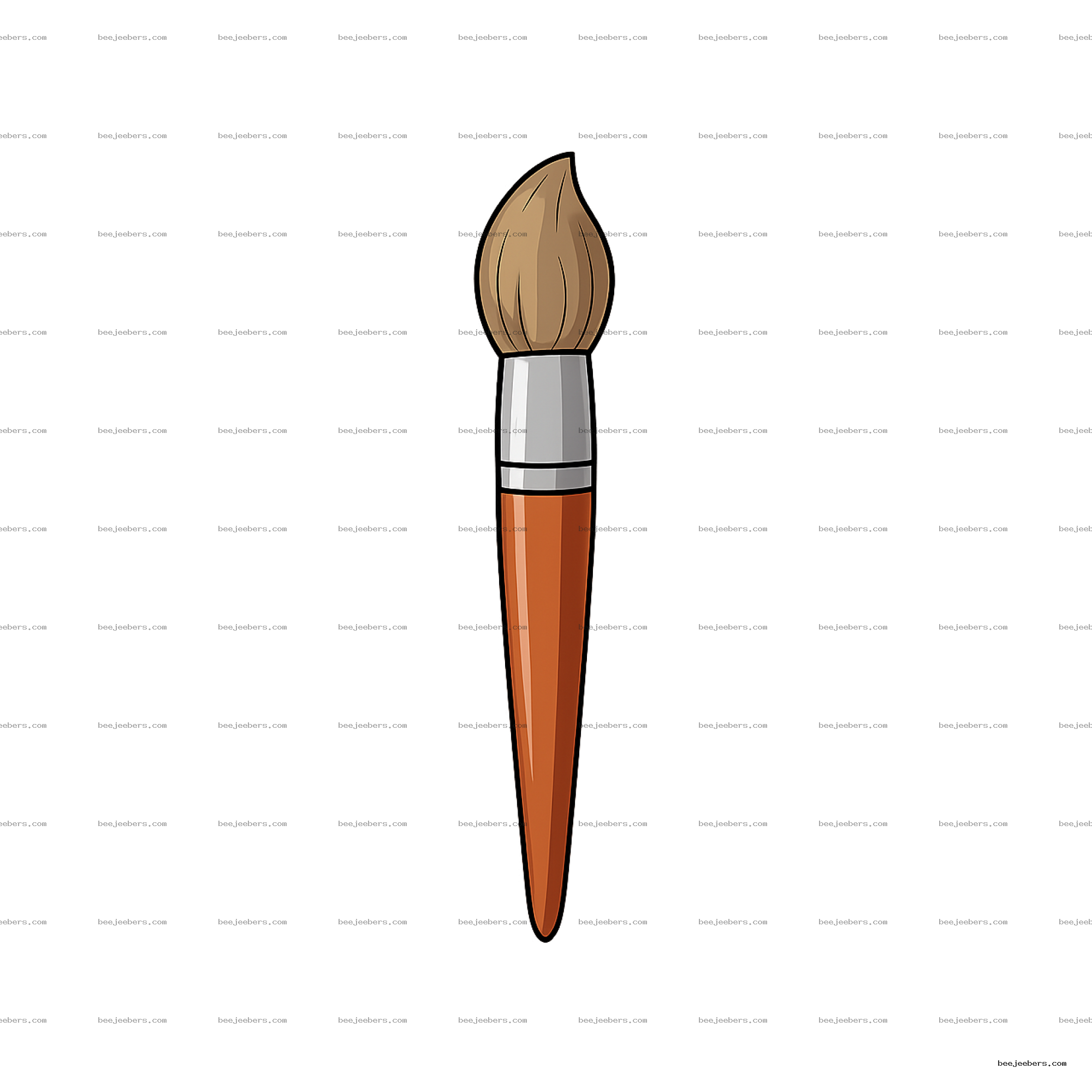 Clean vector illustration of a paint brush with wooden bristles and orange handle on transparent background