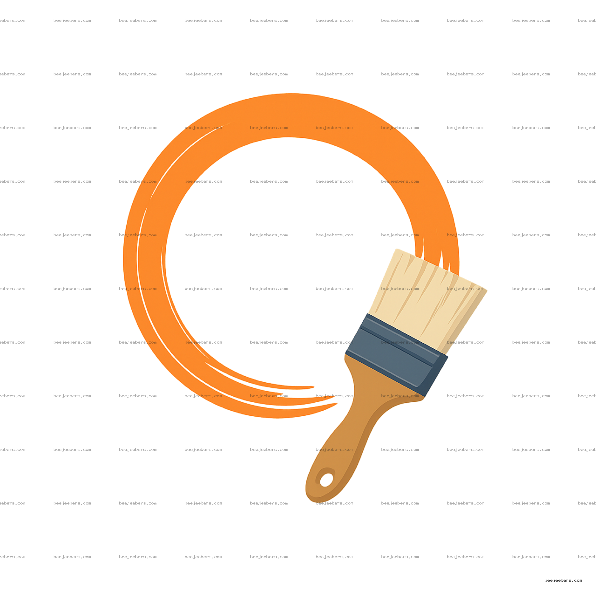 Vector paint brush with brown handle painting an orange circle stroke on transparent background