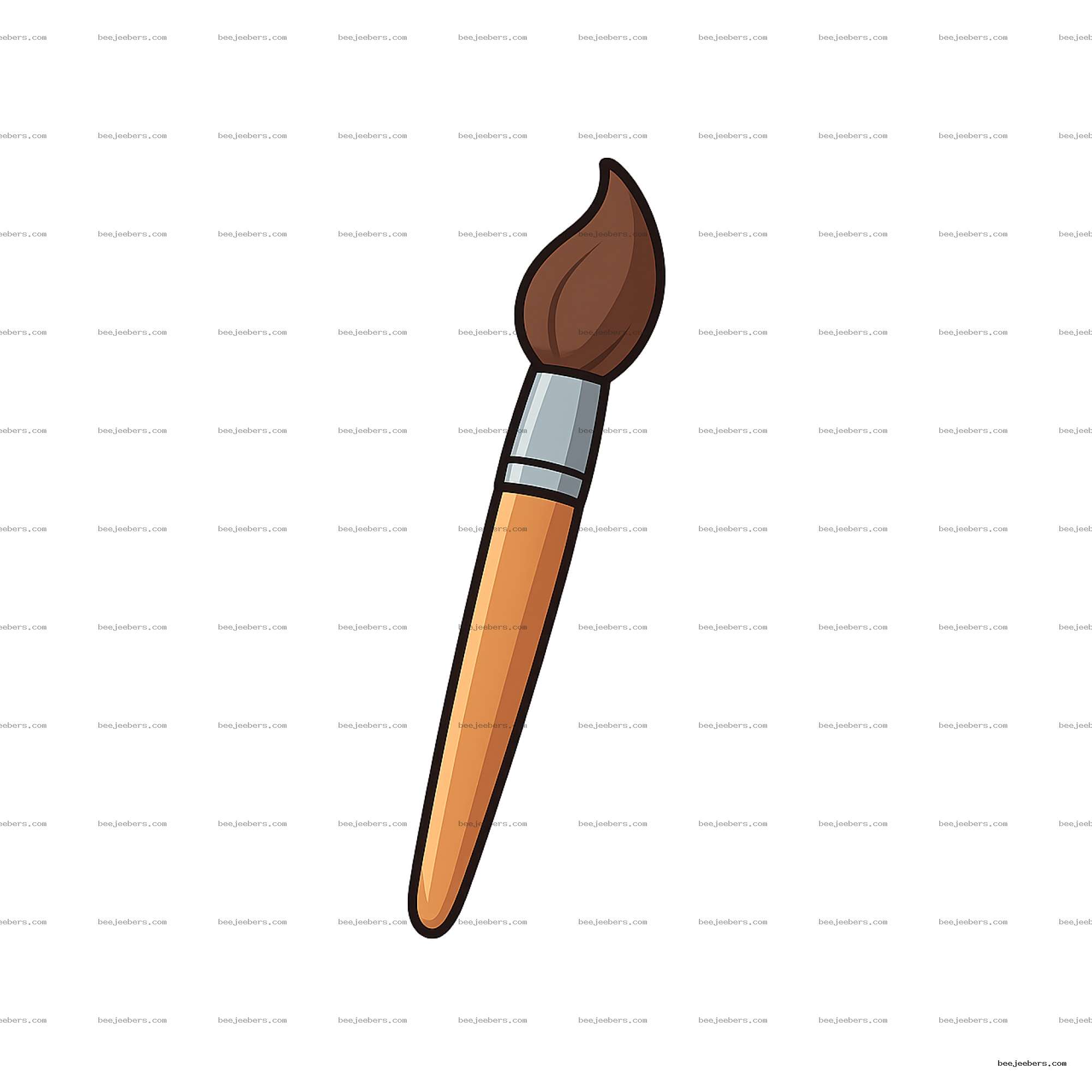 Clean vector paintbrush with brown bristles and wooden handle on transparent background