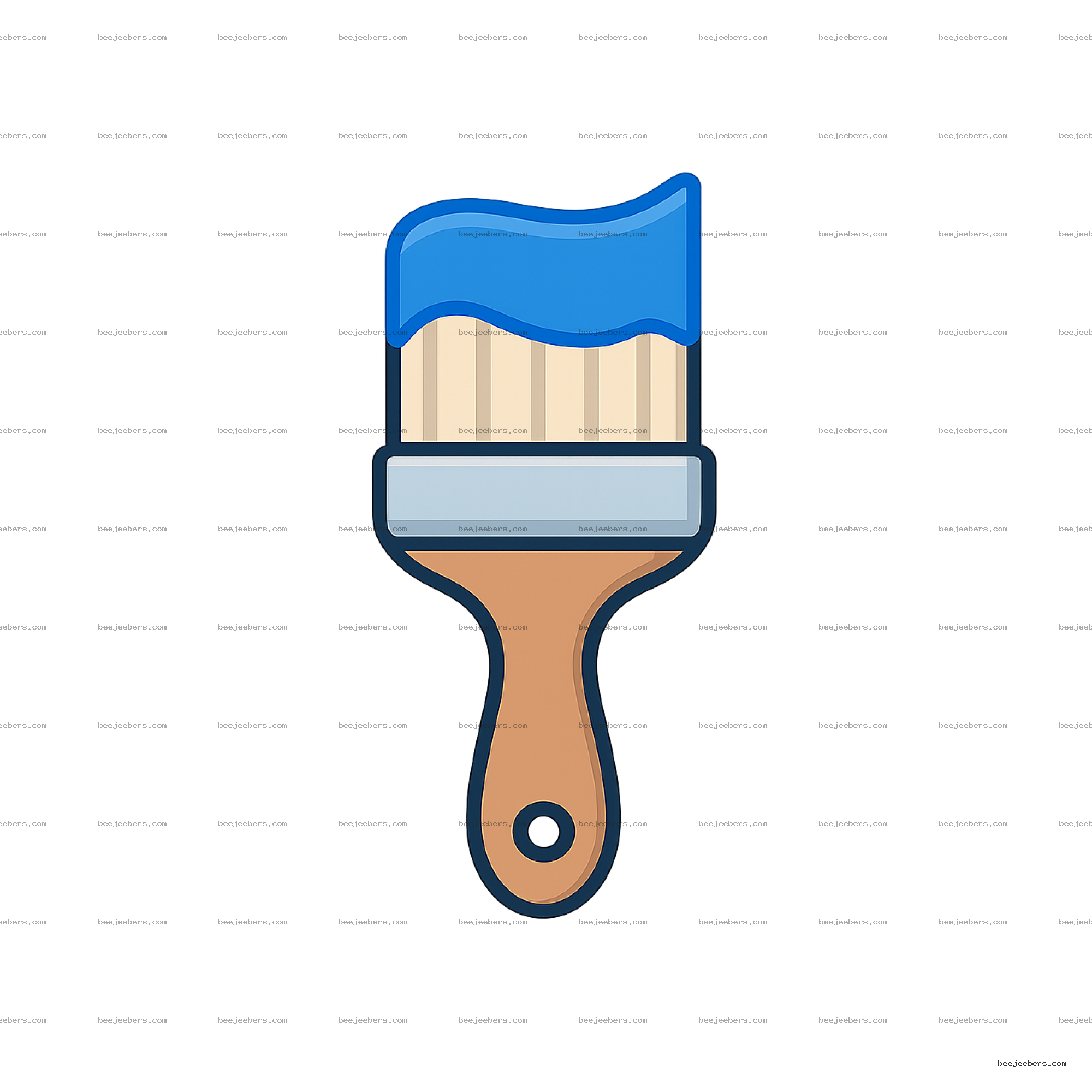 Vector illustration of a clean paint brush with blue paint on bristles, transparent background