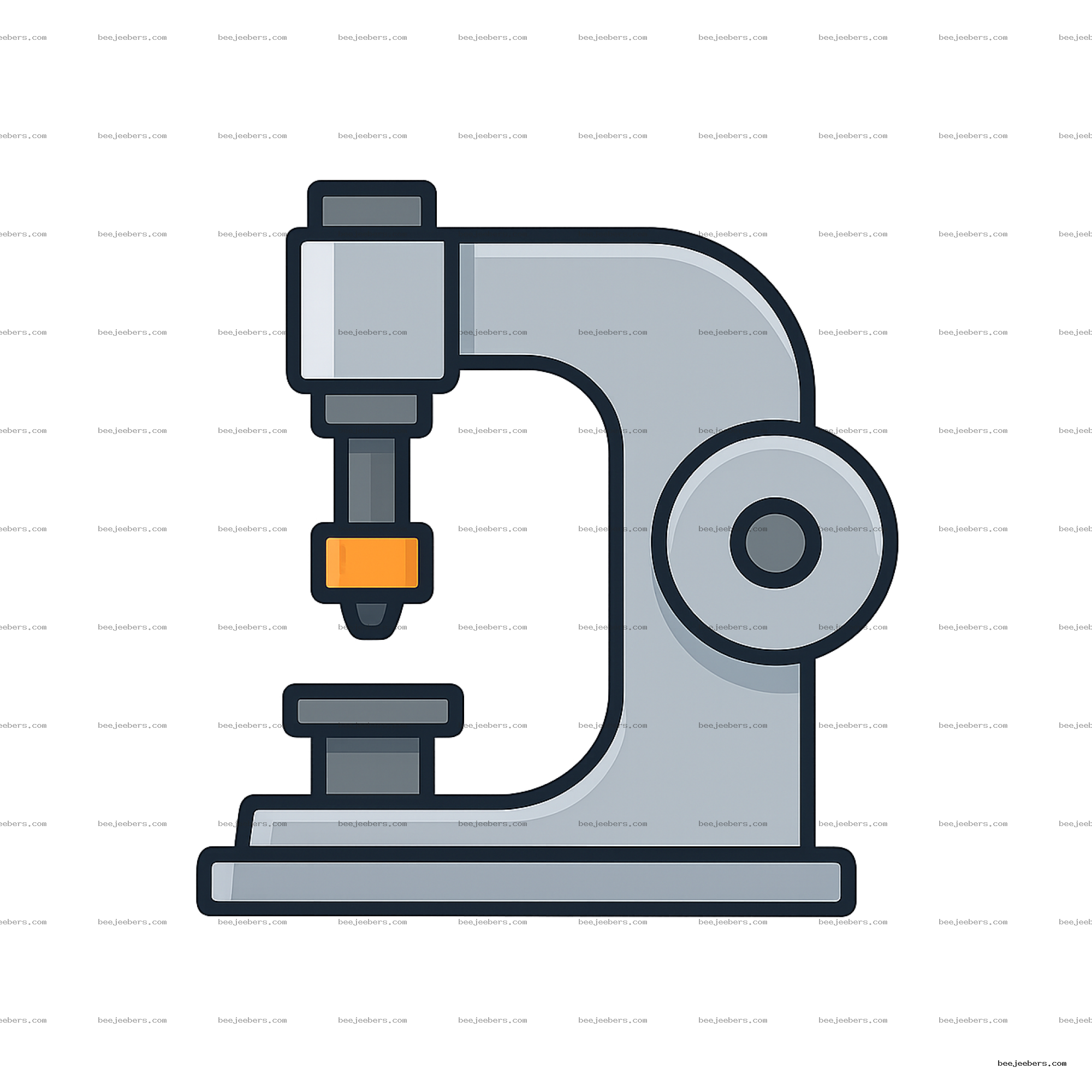 Vector art of a gray hammer machine with orange detail on transparent background