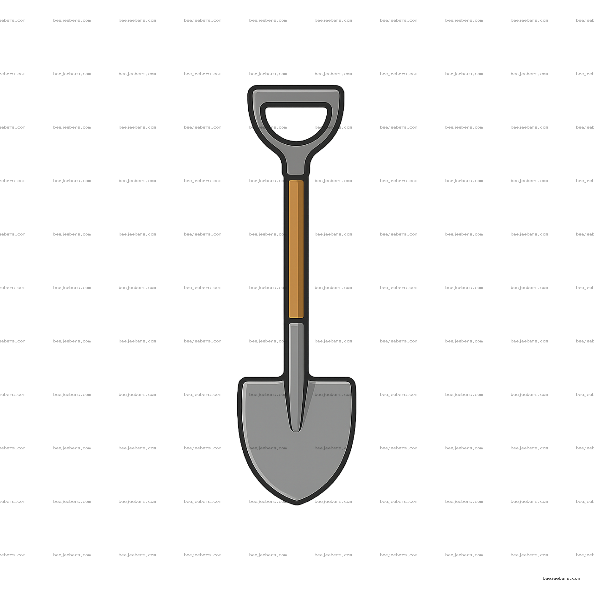 Clean vector illustration of a shovel with wooden handle and gray metal blade on transparent background