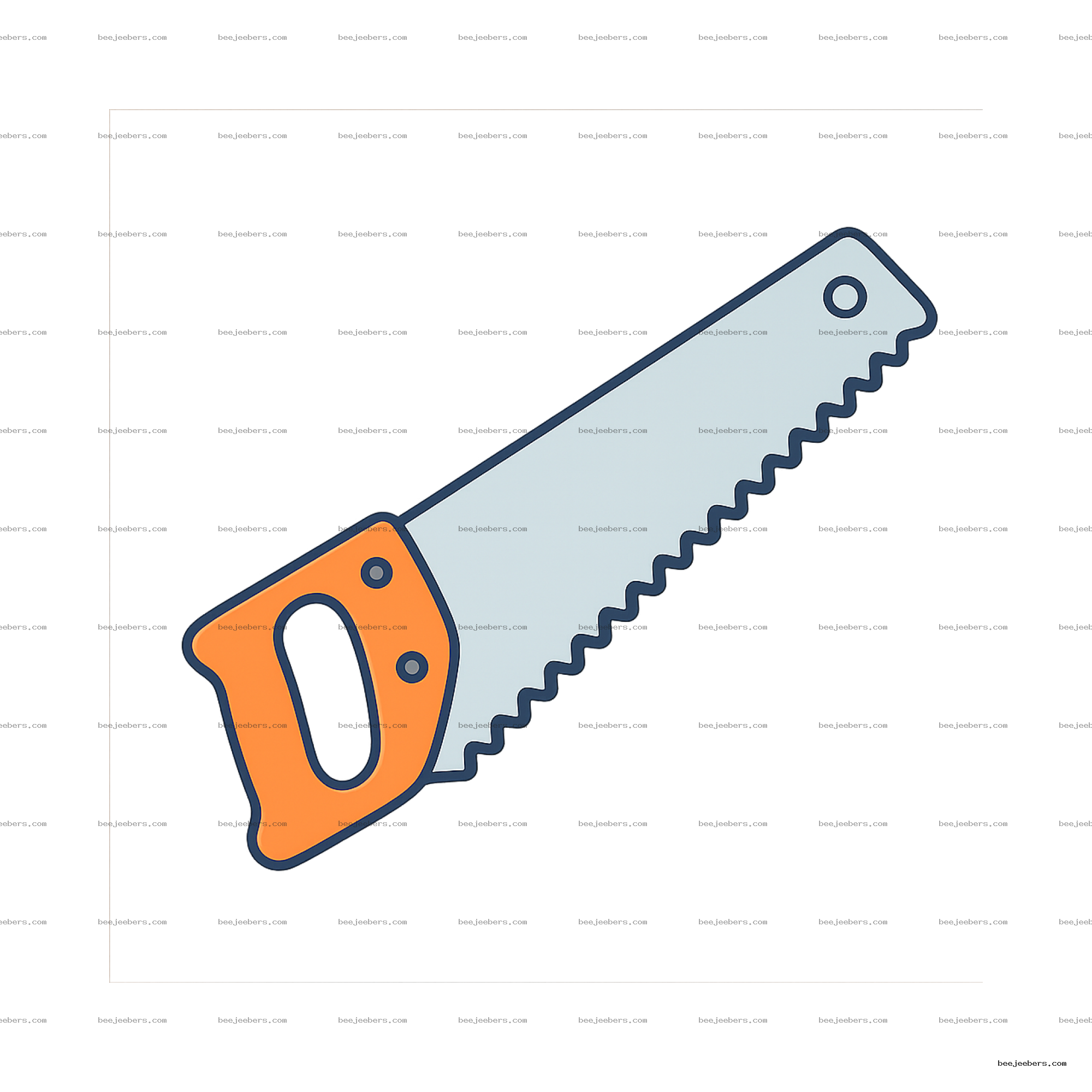 Clean vector illustration of hand saw with orange handle and serrated blade on transparent background