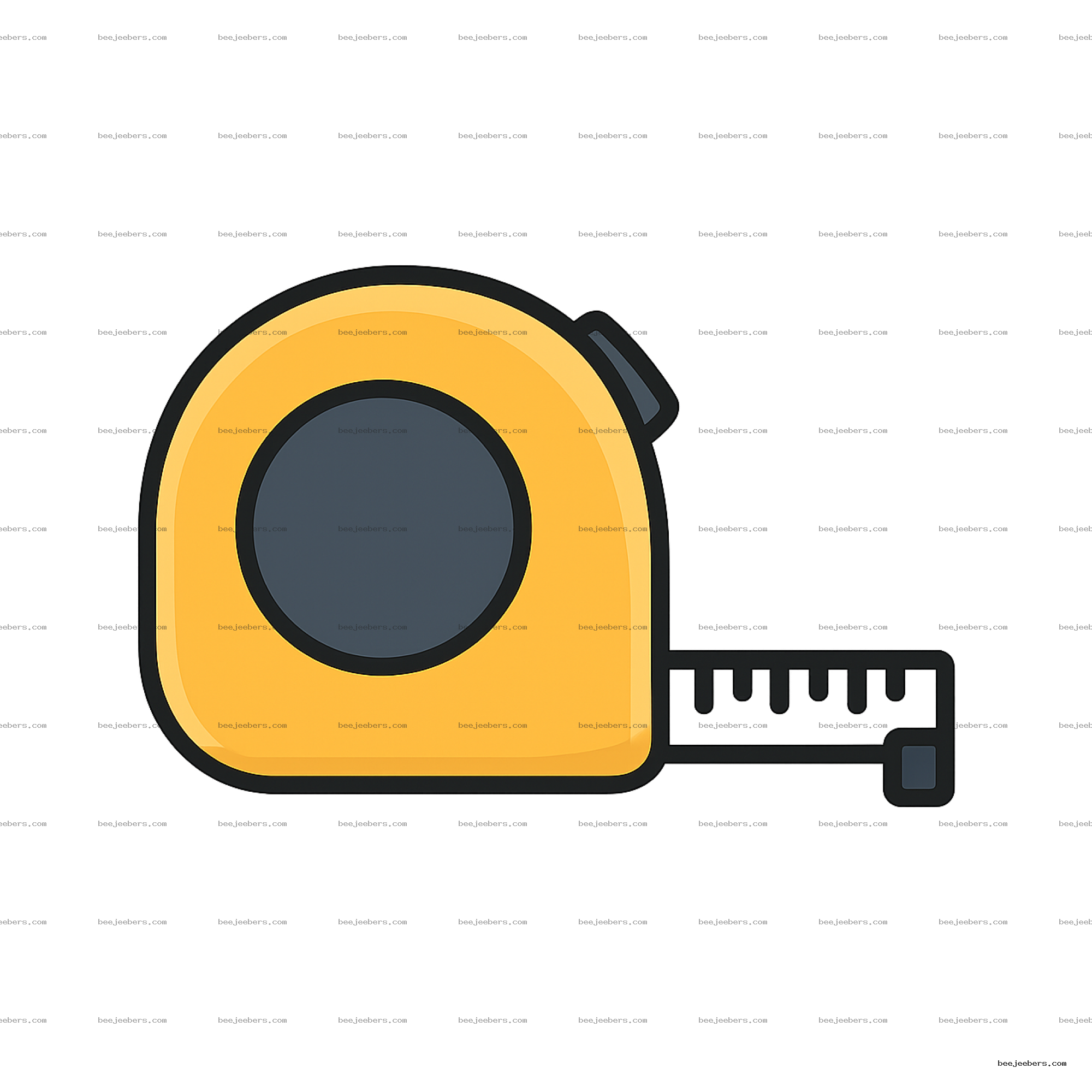 Clean vector tape measure clipart in yellow and black with transparent background