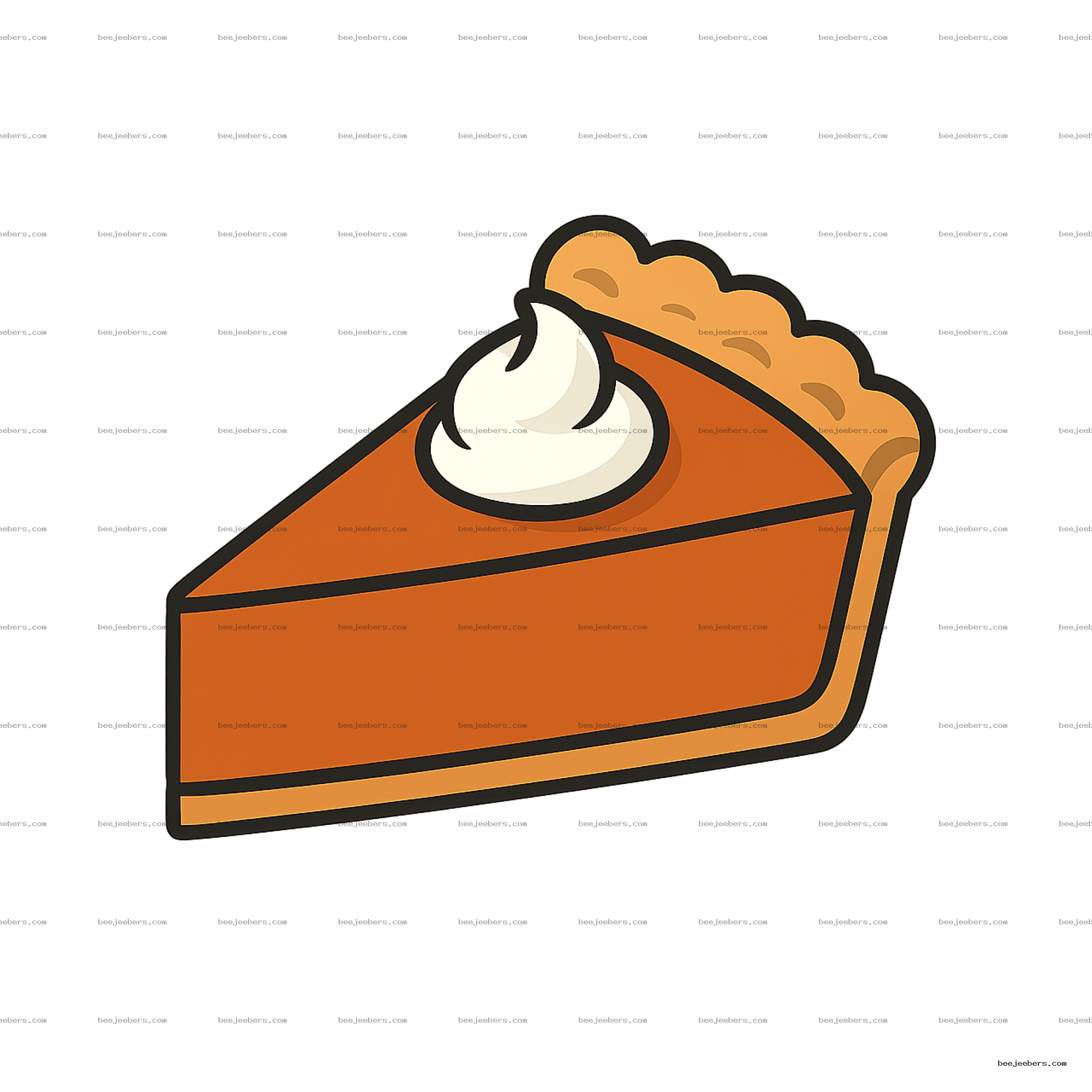 Clean vector slice of pumpkin pie with whipped cream on transparent background