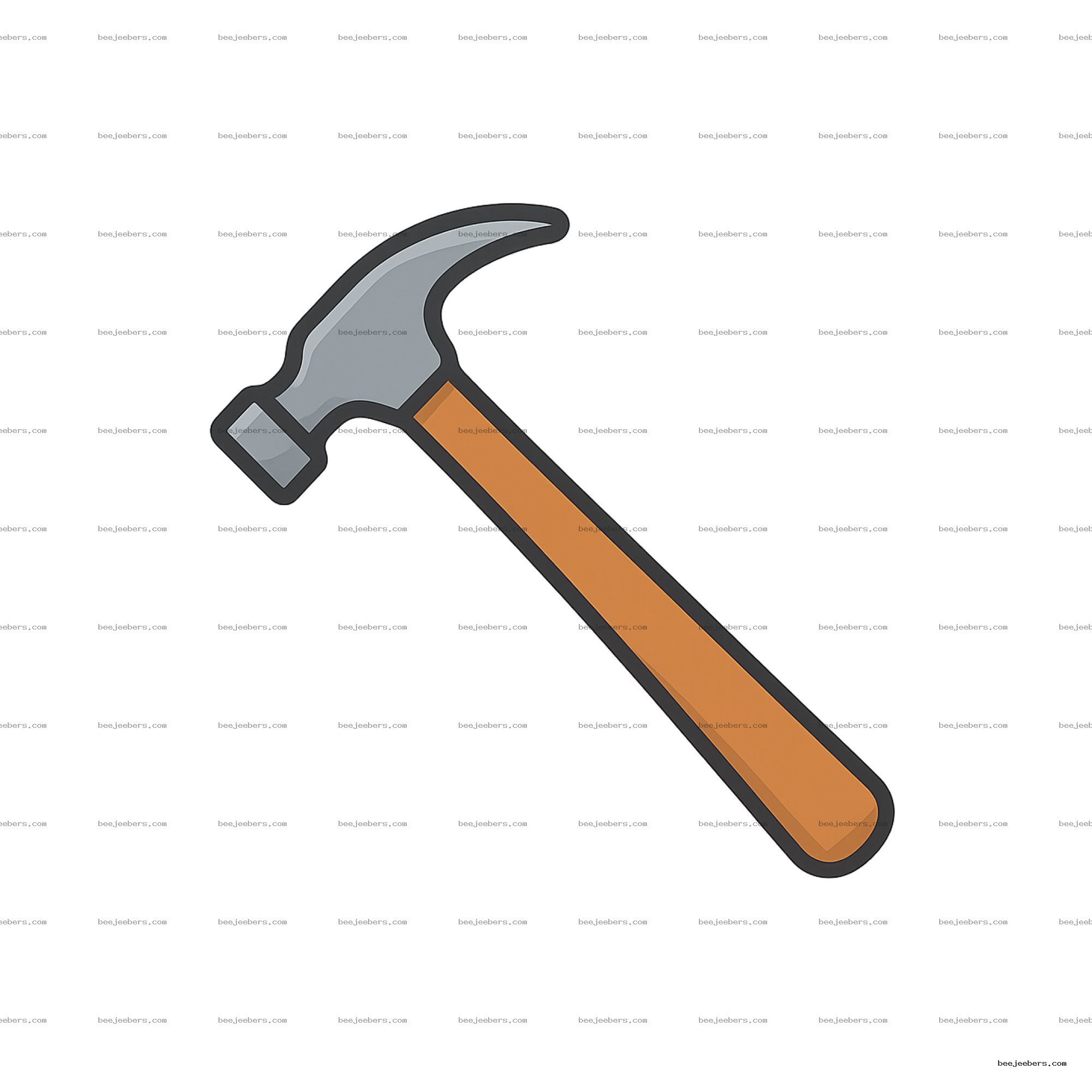 Clean vector style hammer clipart with grey head and brown handle on transparent background