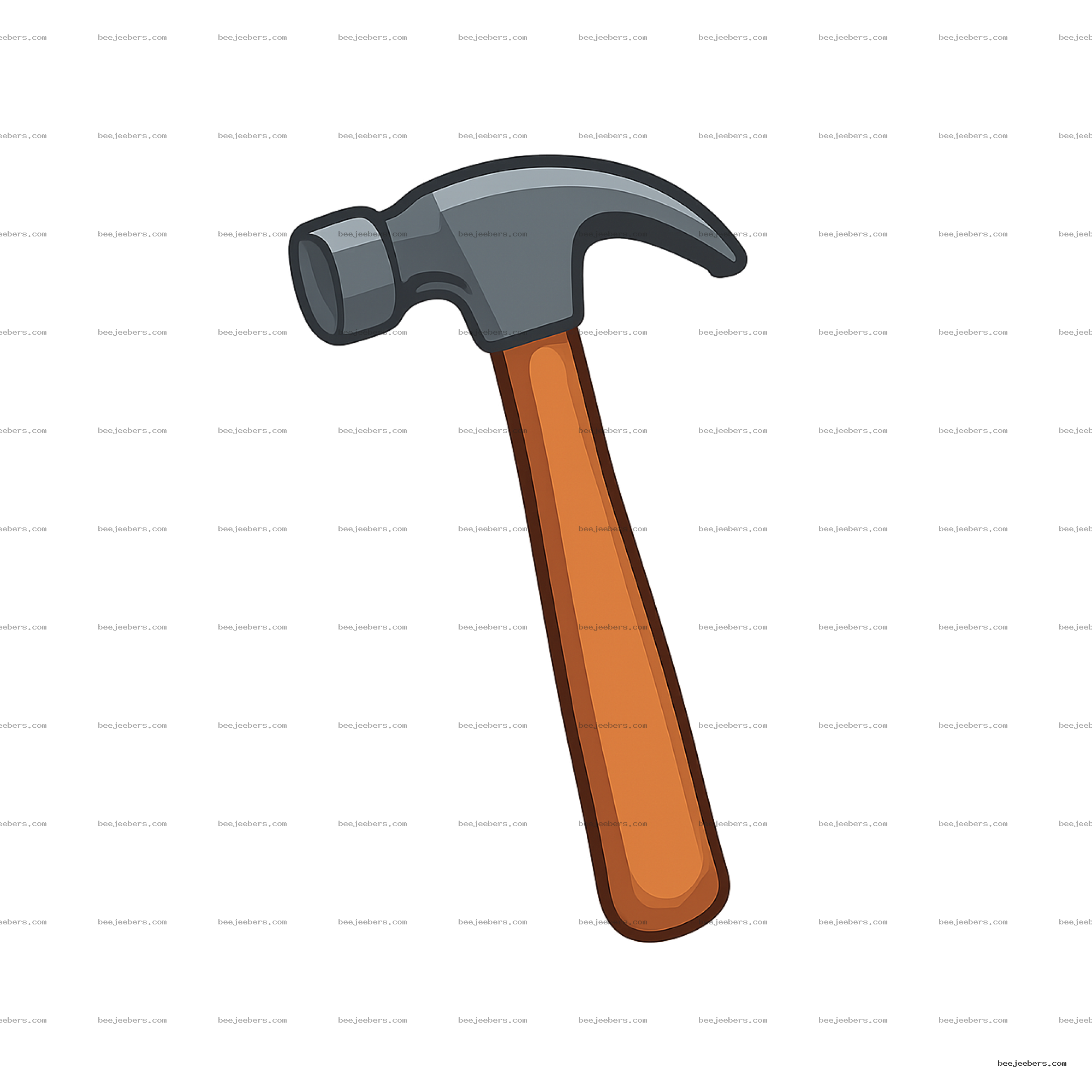 Vector image of a gray metal claw hammer with a brown wooden handle on transparent background