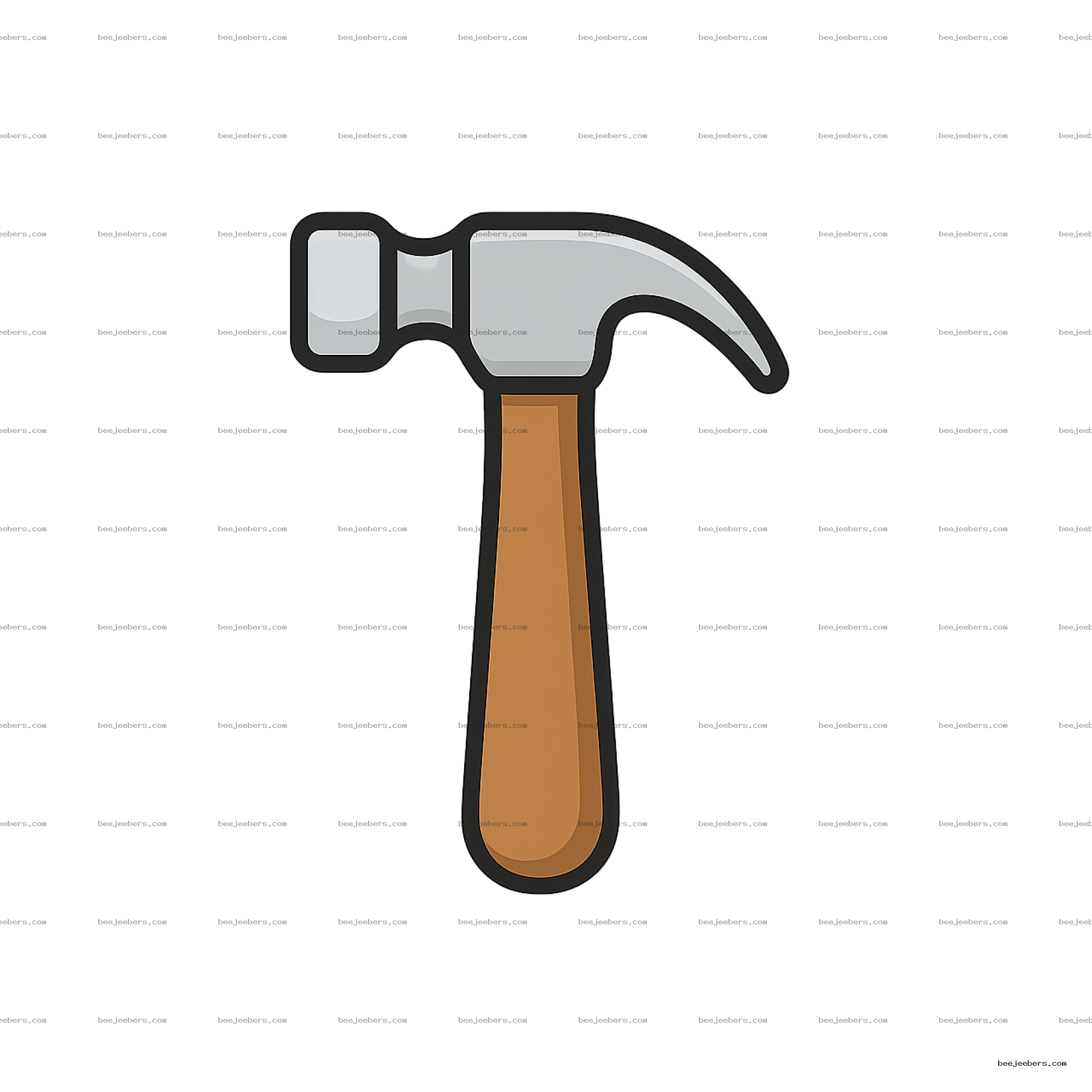 Clean vector hammer icon with brown handle and silver claw head on transparent background
