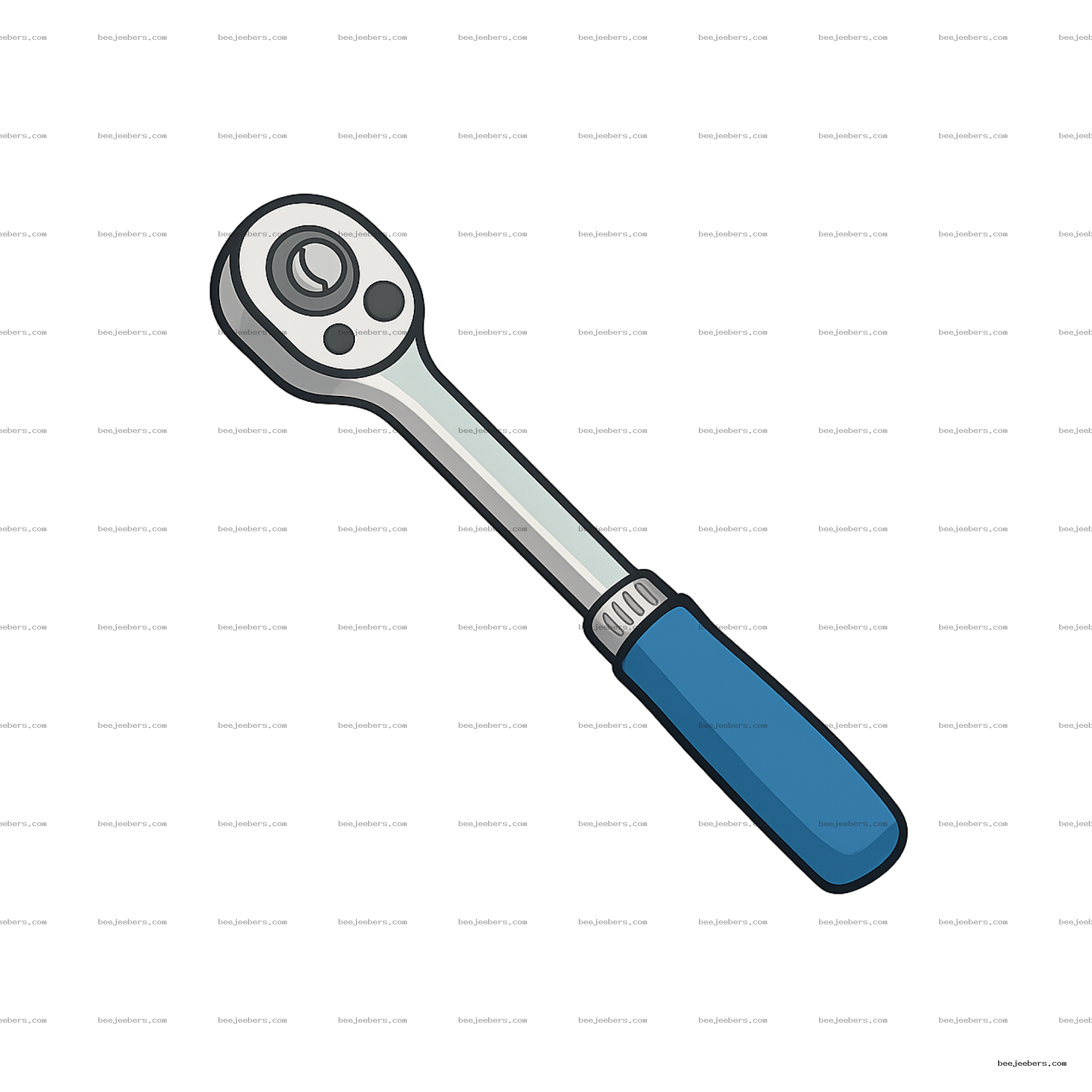 Vector clipart of a torque wrench with blue handle and metallic head on transparent background