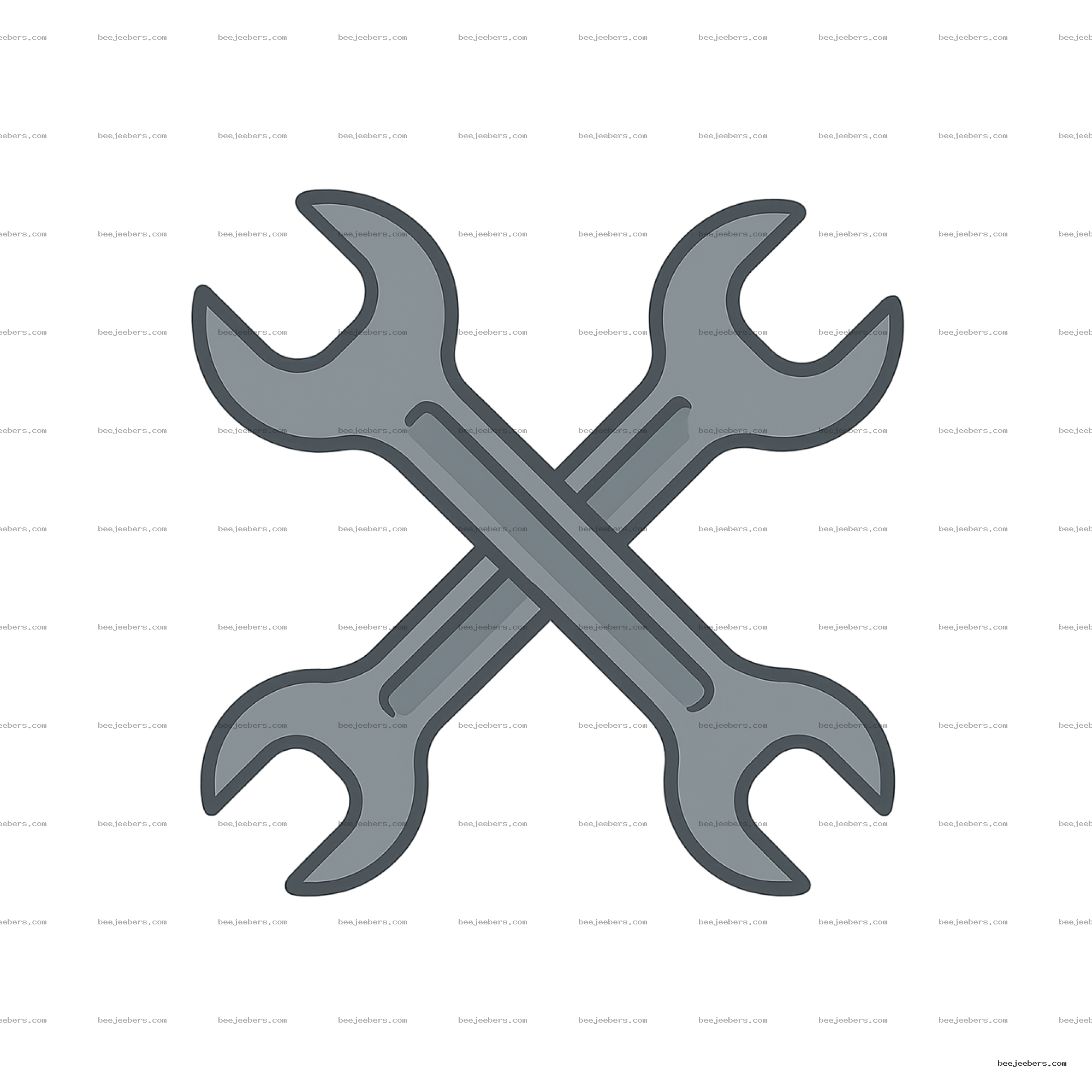 Clean vector illustration of two crossed gray open-end wrenches on transparent background