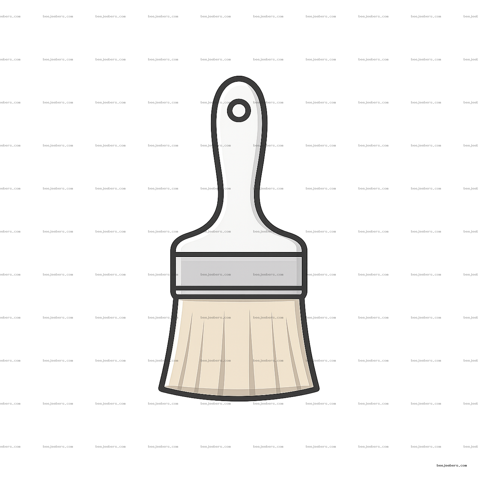 Clean vector white paint brush with beige bristles on transparent background