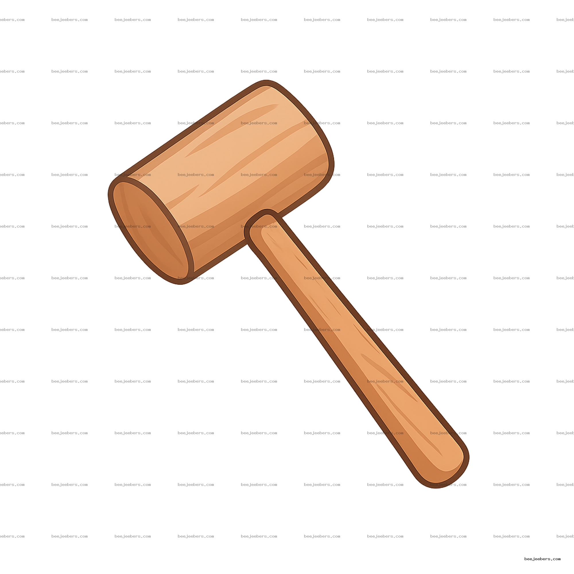 Clean vector illustration of a wooden hammer mallet with transparent background