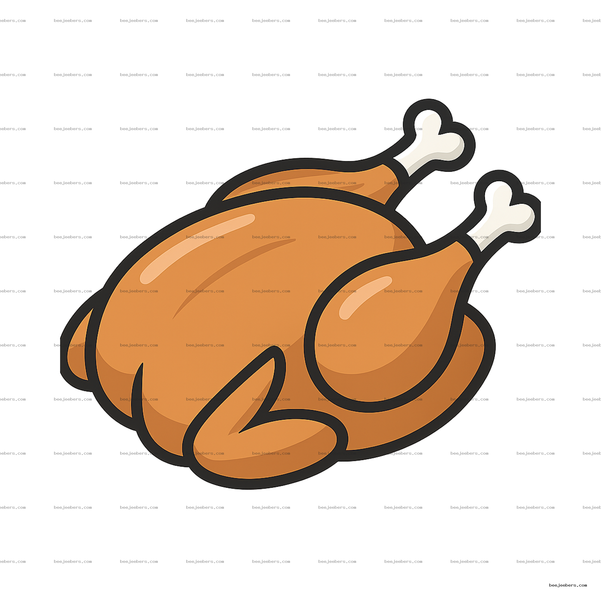 Clean vector clipart of a whole roast chicken with drumsticks and glossy highlights