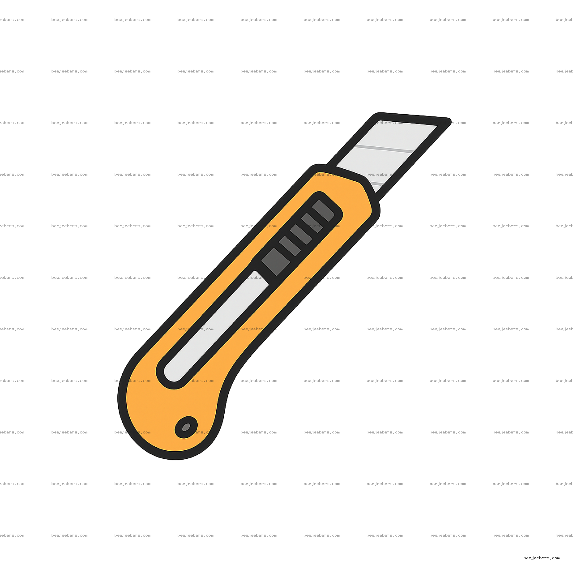 Clean vector PNG illustration of a utility knife with segmented cutting blade and orange handle