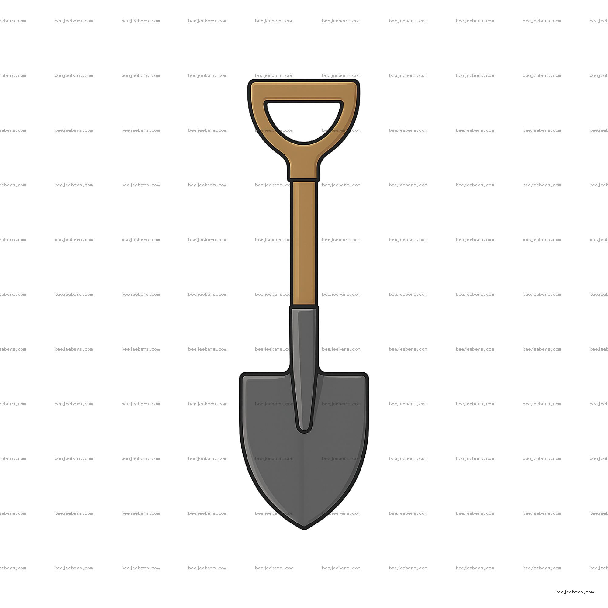 Clean vector illustration of a garden shovel with brown handle and gray blade on transparent background