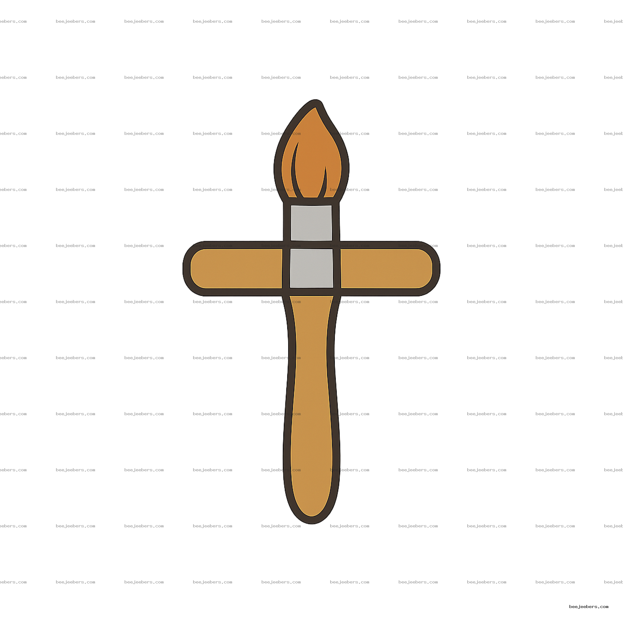 Clean vector PNG of two crossed paint brushes with brown handles and orange bristles