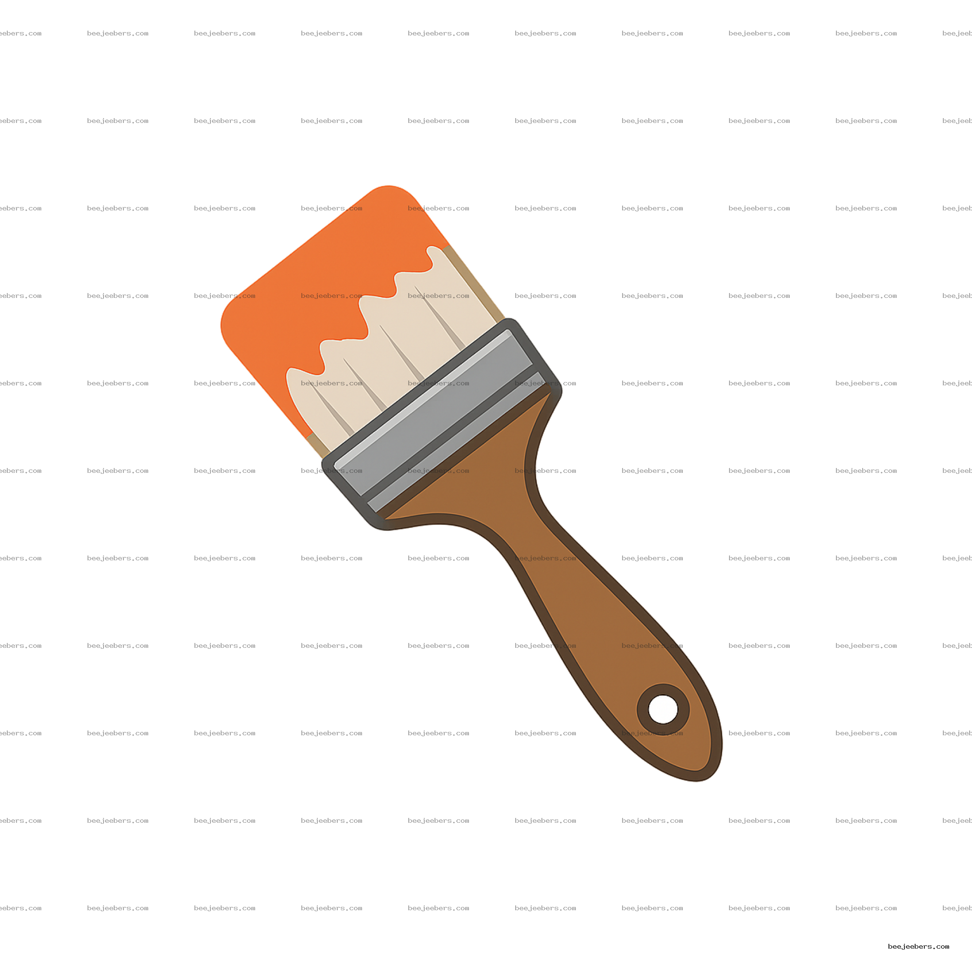 Clean vector illustration of a paint brush with orange paint and wooden handle on transparent background