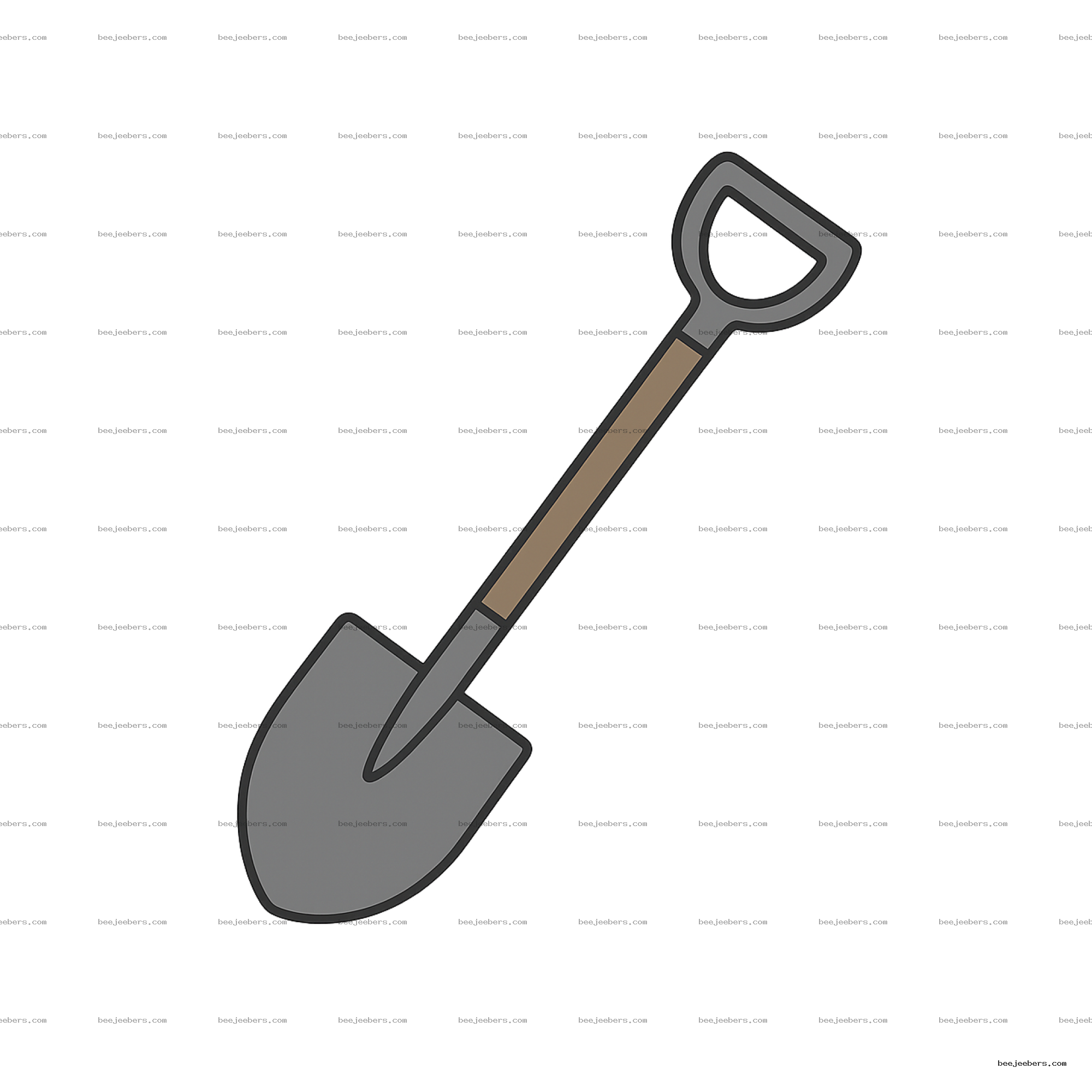 Clean vector illustration of a garden shovel with brown handle and gray blade on transparent background