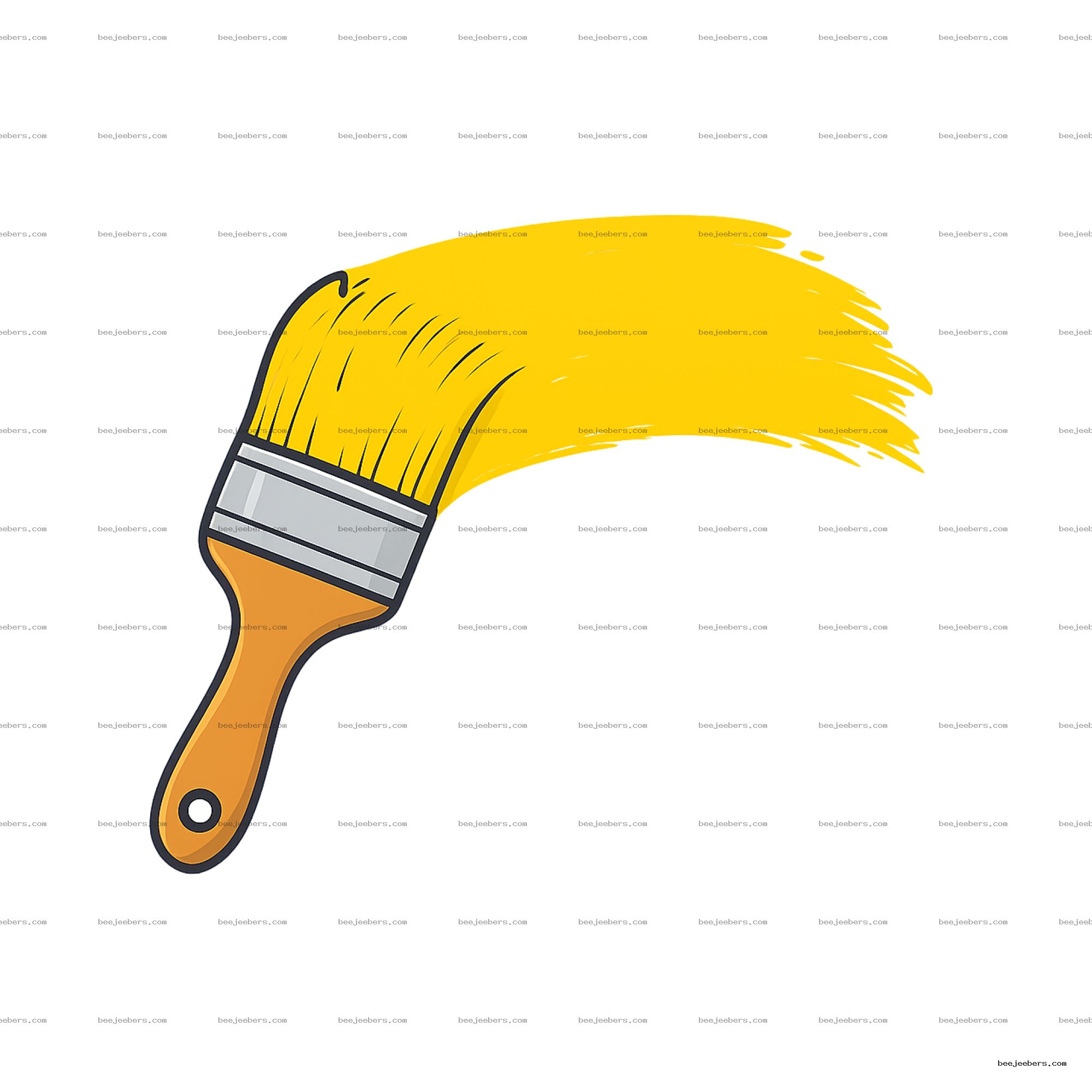Vector illustration of paint brush spreading bright yellow paint stroke on transparent background