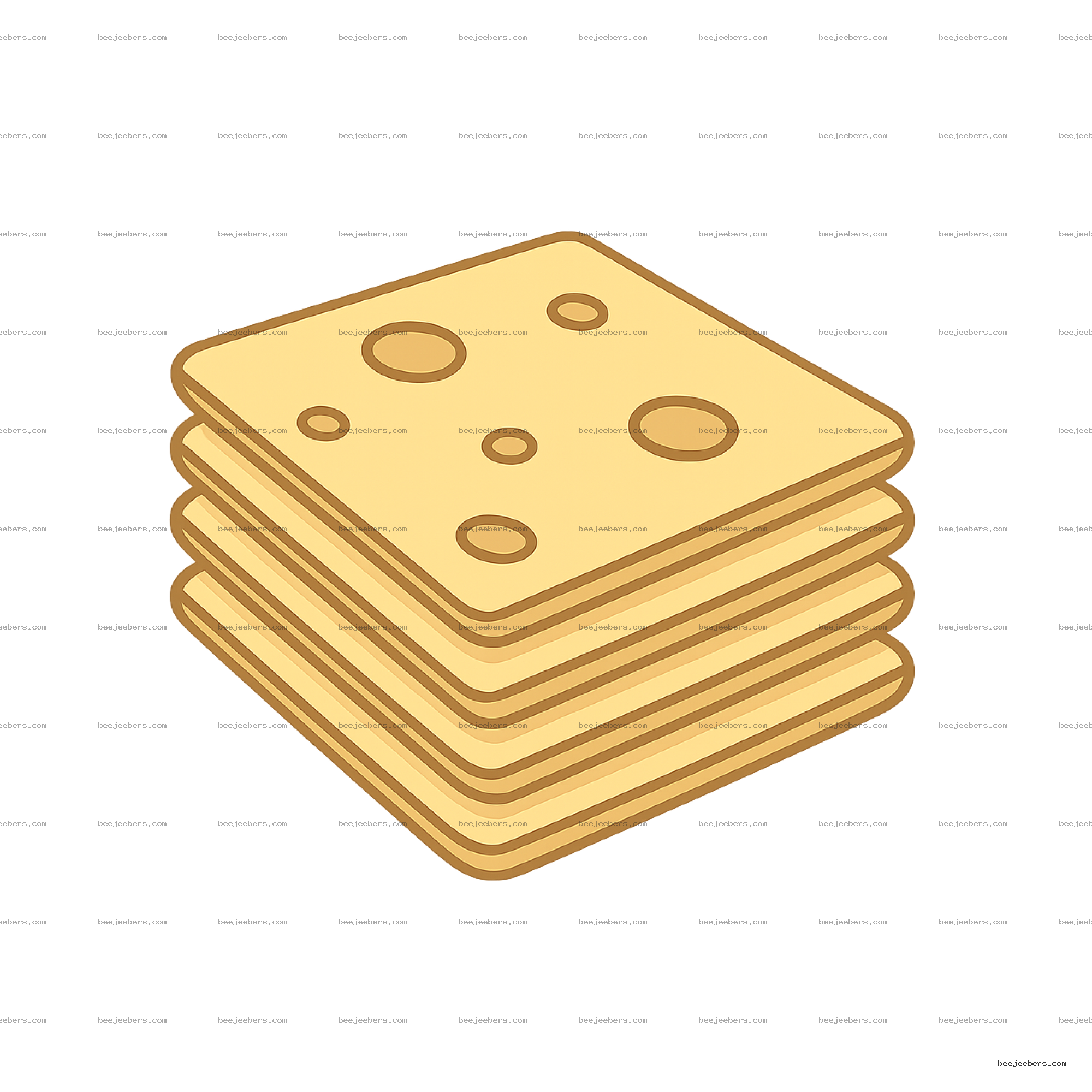 Clean vector stack of sliced Swiss cheese with holes, transparent background PNG