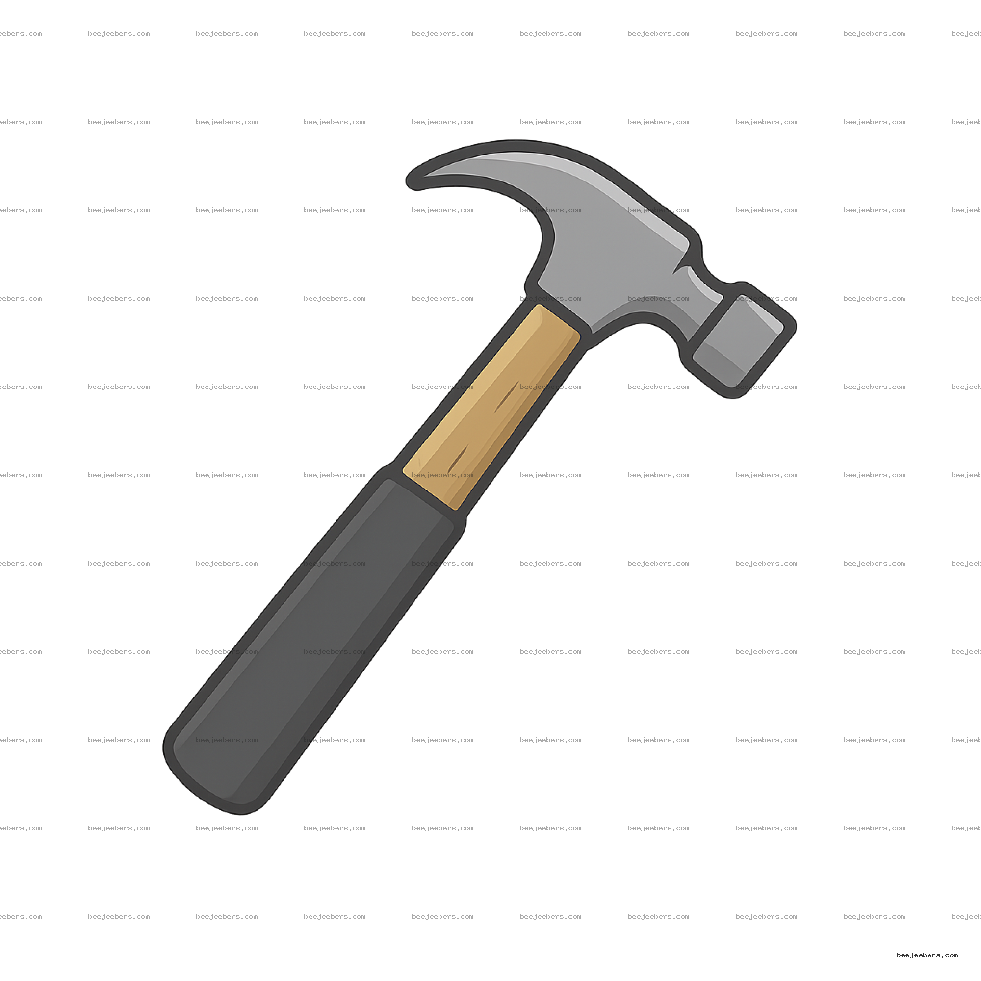 Clean vector illustration of a claw hammer with wooden handle and metal head, transparent background