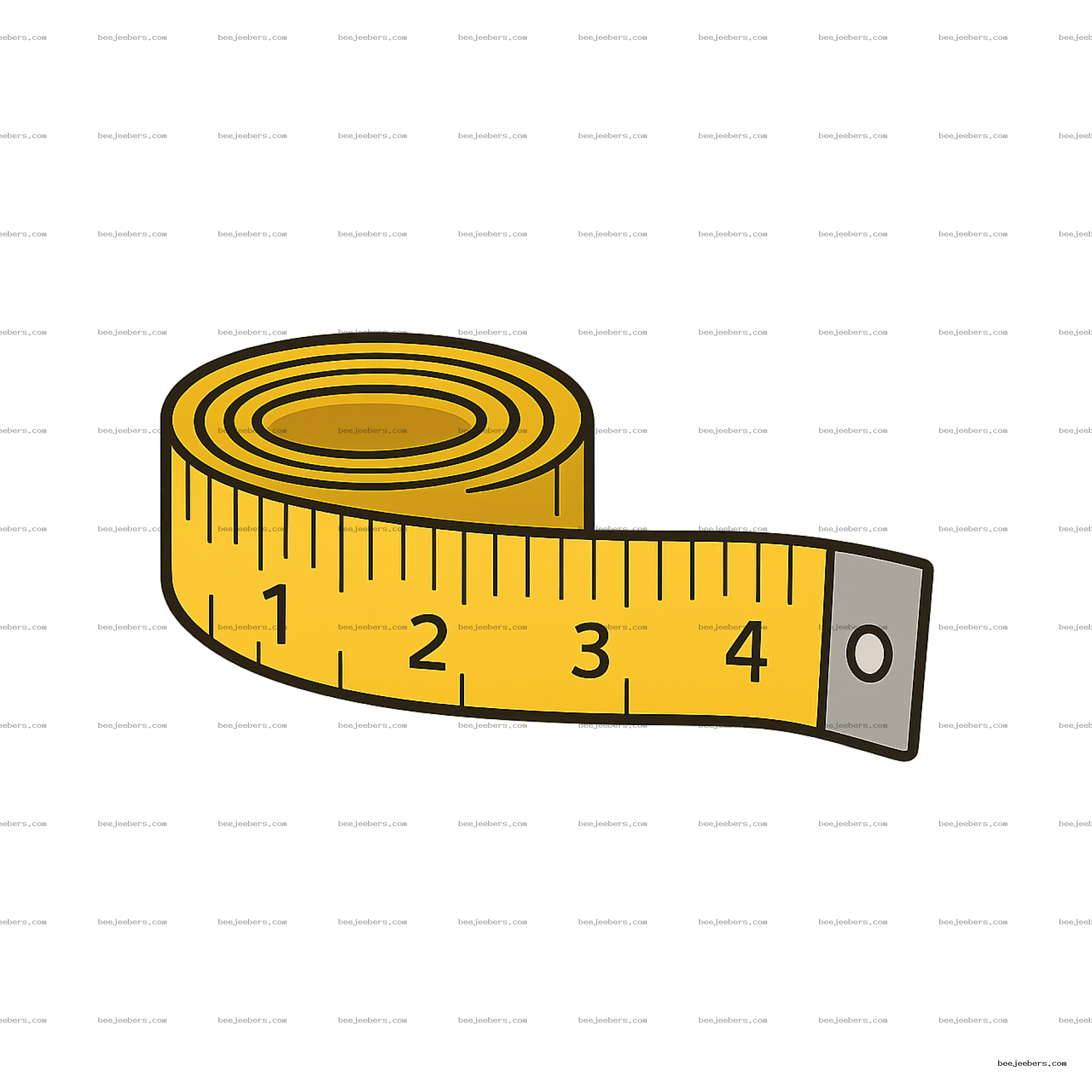 Yellow measuring tape clipart rolled up with visible numbers on transparent background
