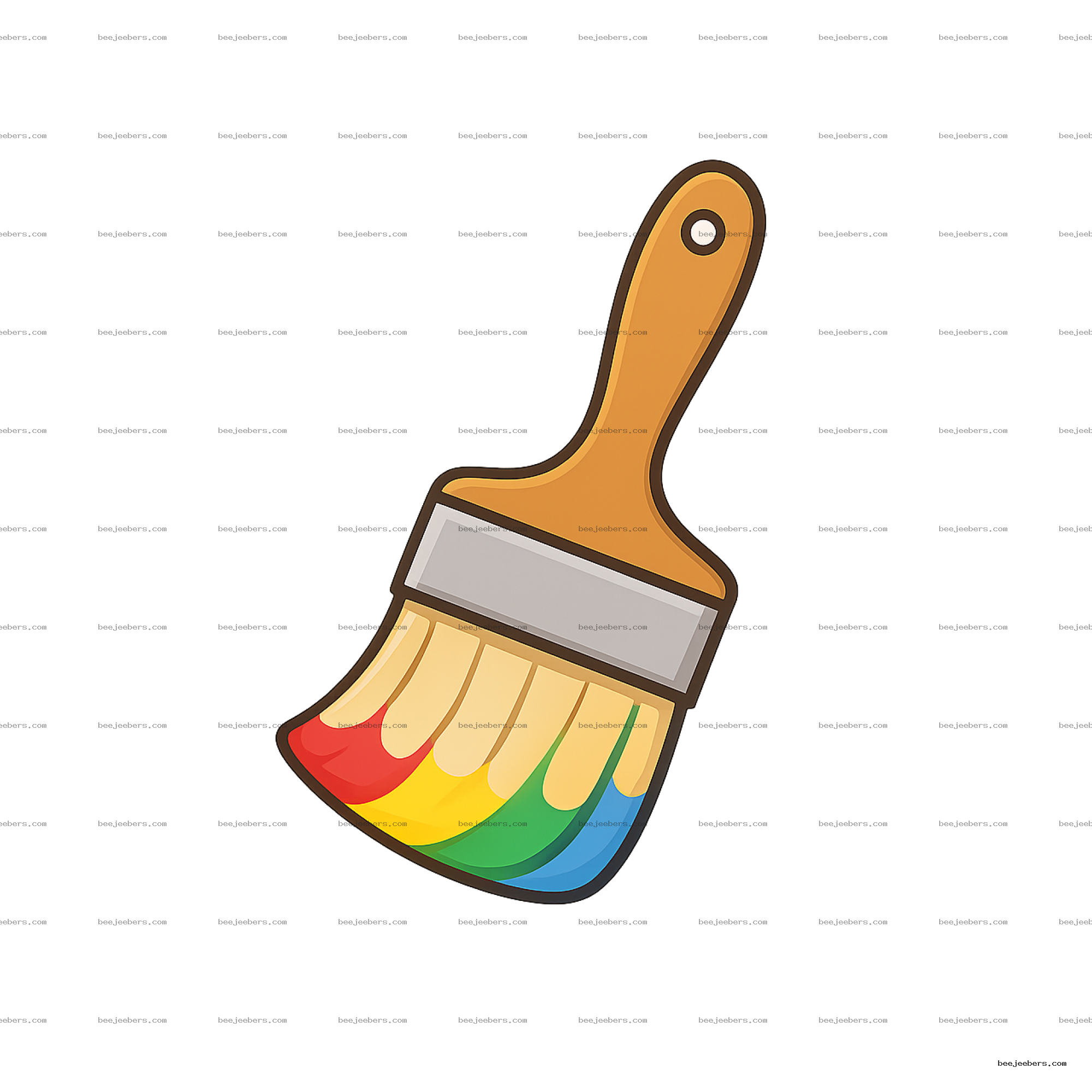 Clean vector PNG of a paint brush with red, yellow, green, and blue paint strokes on transparent background