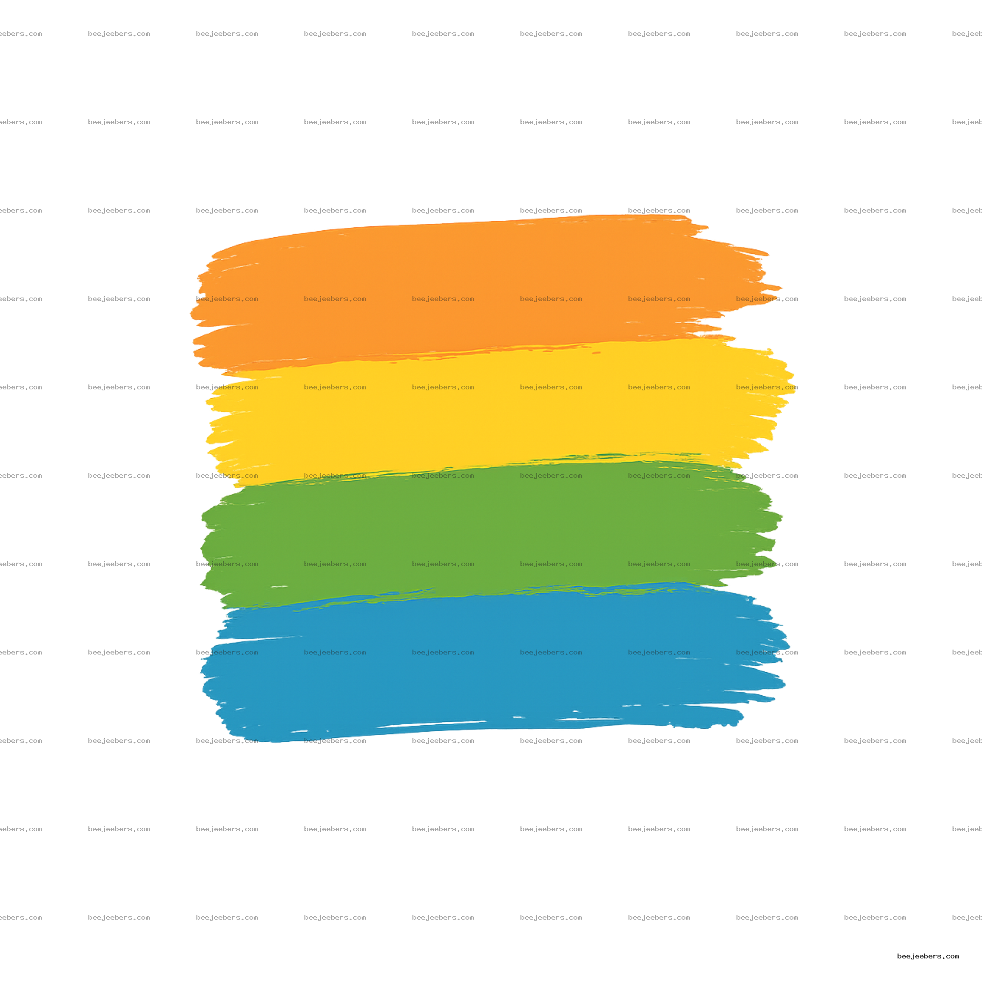 Four colorful paint strokes in orange, yellow, green, and blue on transparent background