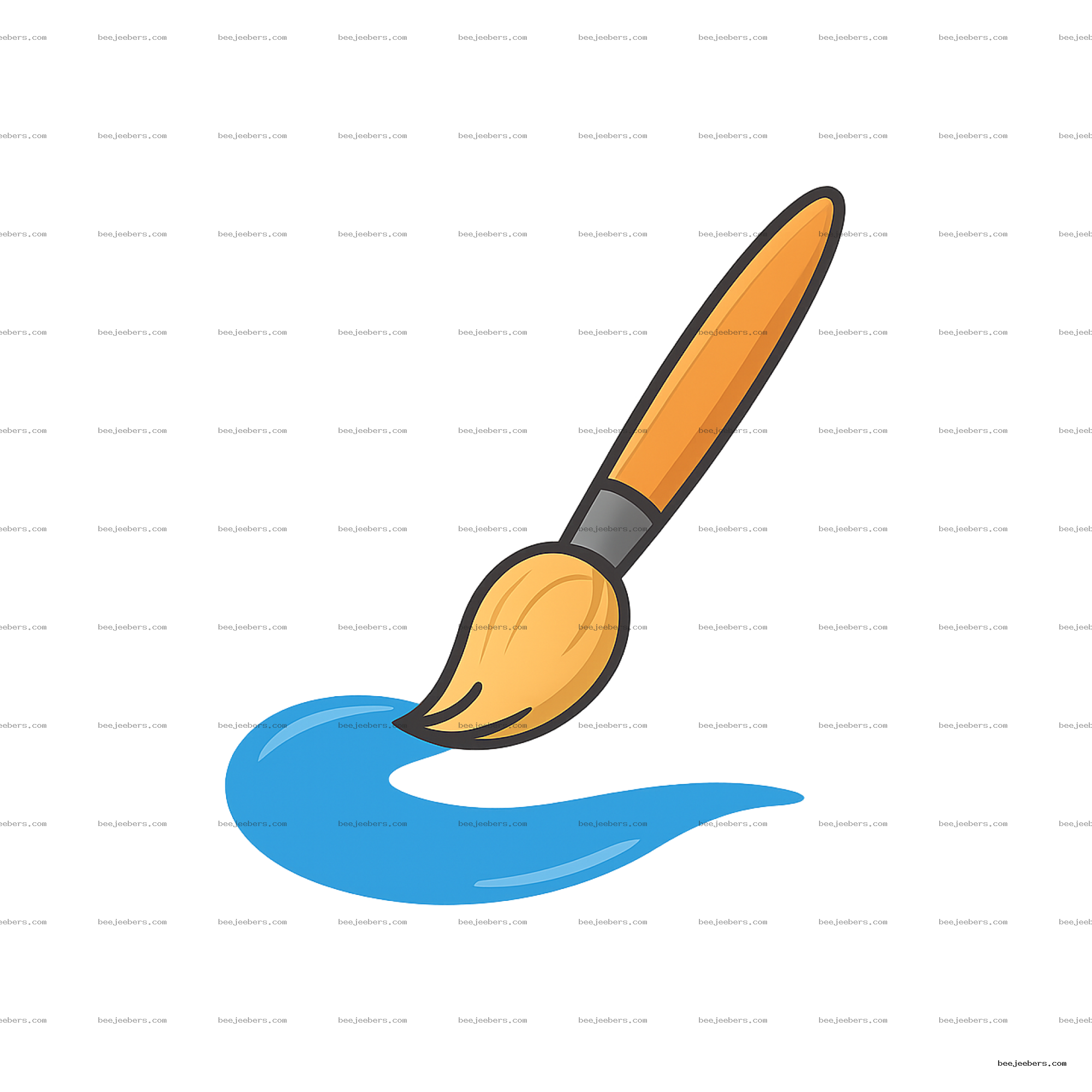Clean vector paint brush with wooden handle painting a blue paint stroke on transparent background