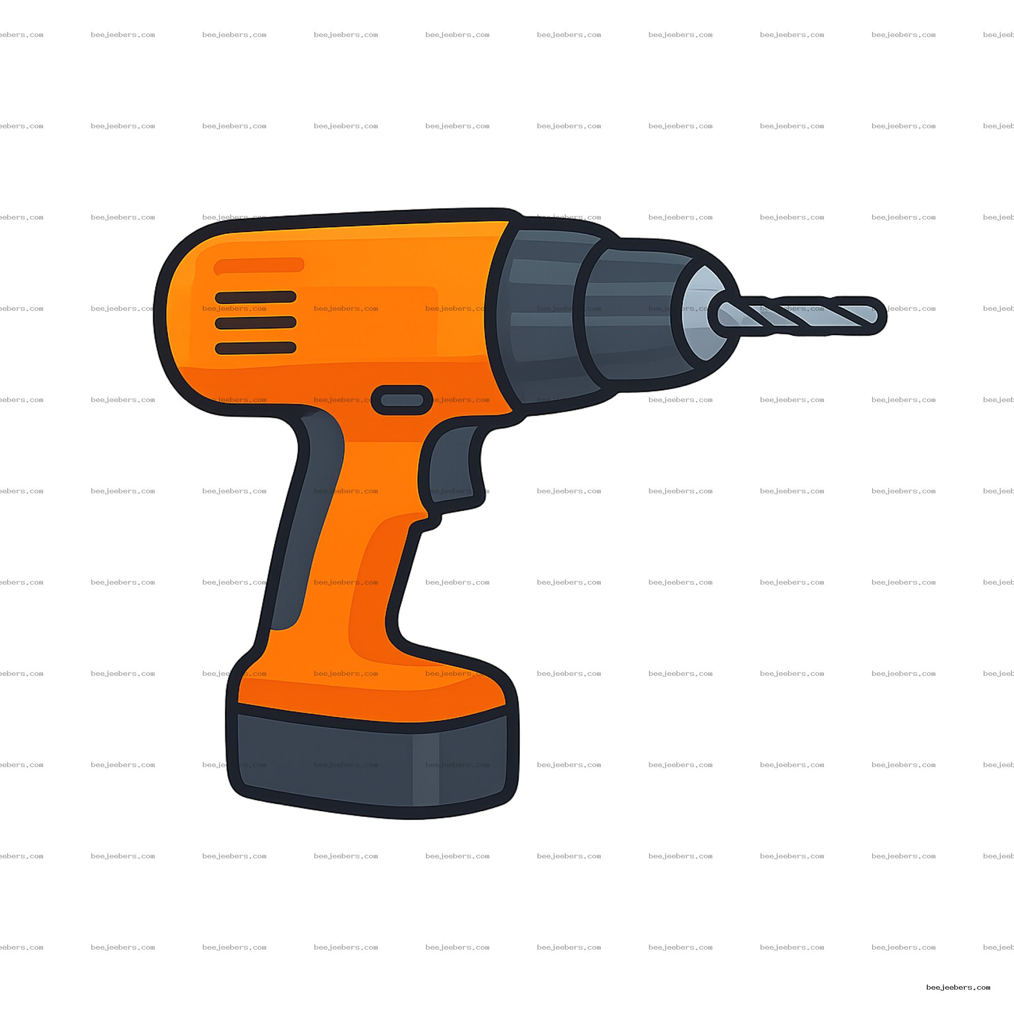 Orange cordless drill vector PNG with drill bit on transparent background