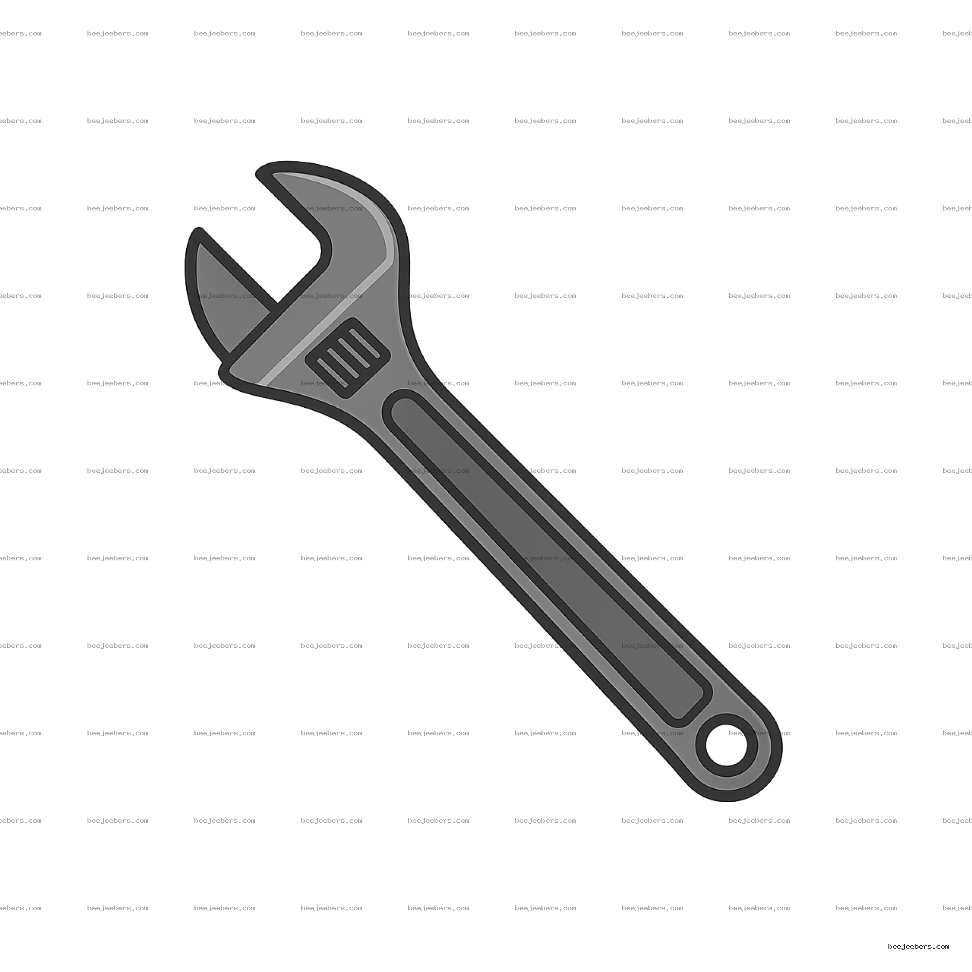 Clean vector illustration of a grey adjustable spanner wrench on transparent background