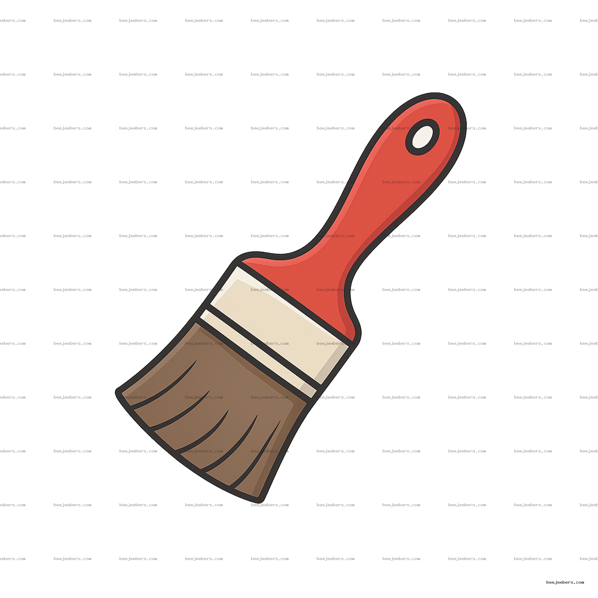 Clean vector paint brush with red handle and brown bristles on transparent background