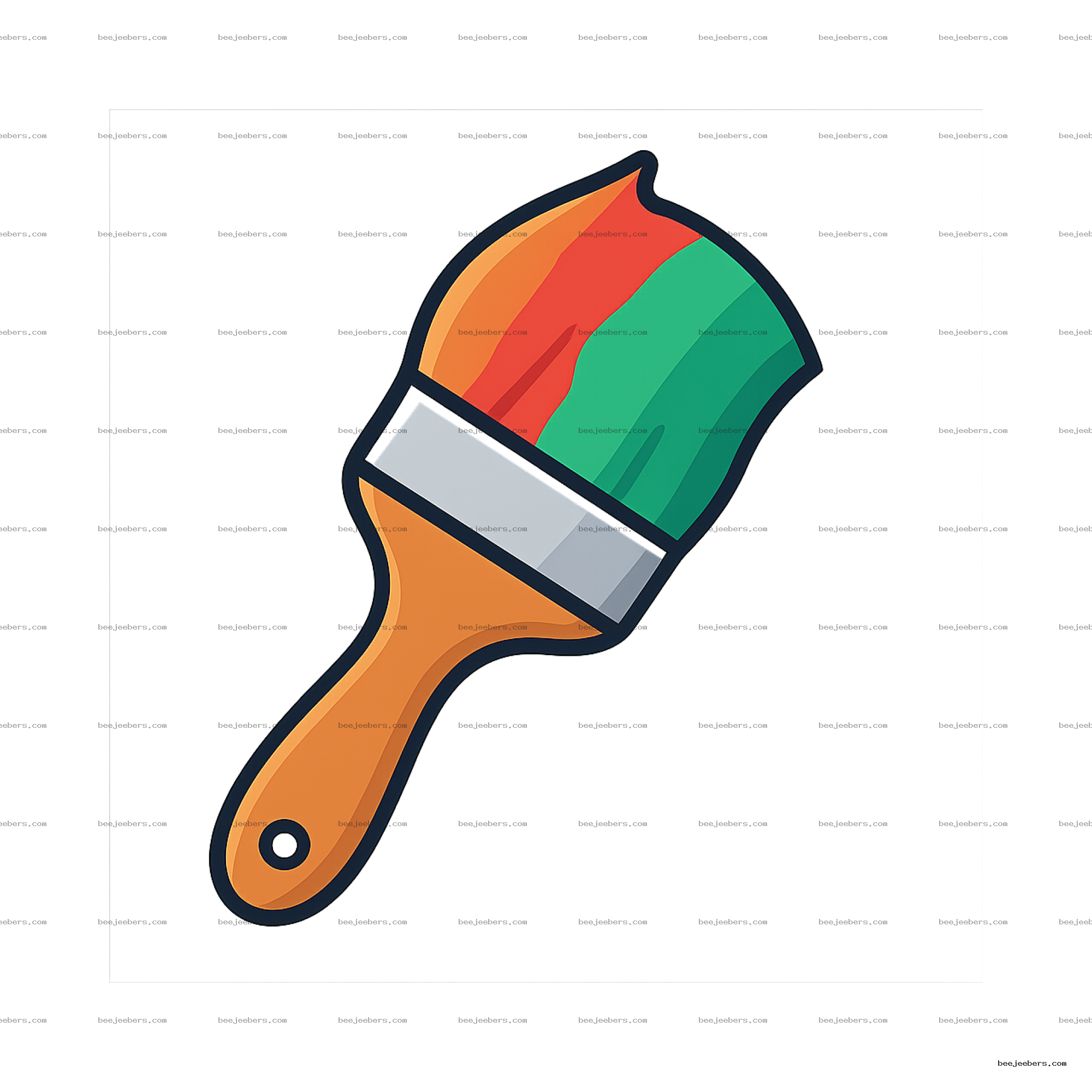 Vector illustration of a clean paint brush with orange, red, and green paint strokes on a transparent background