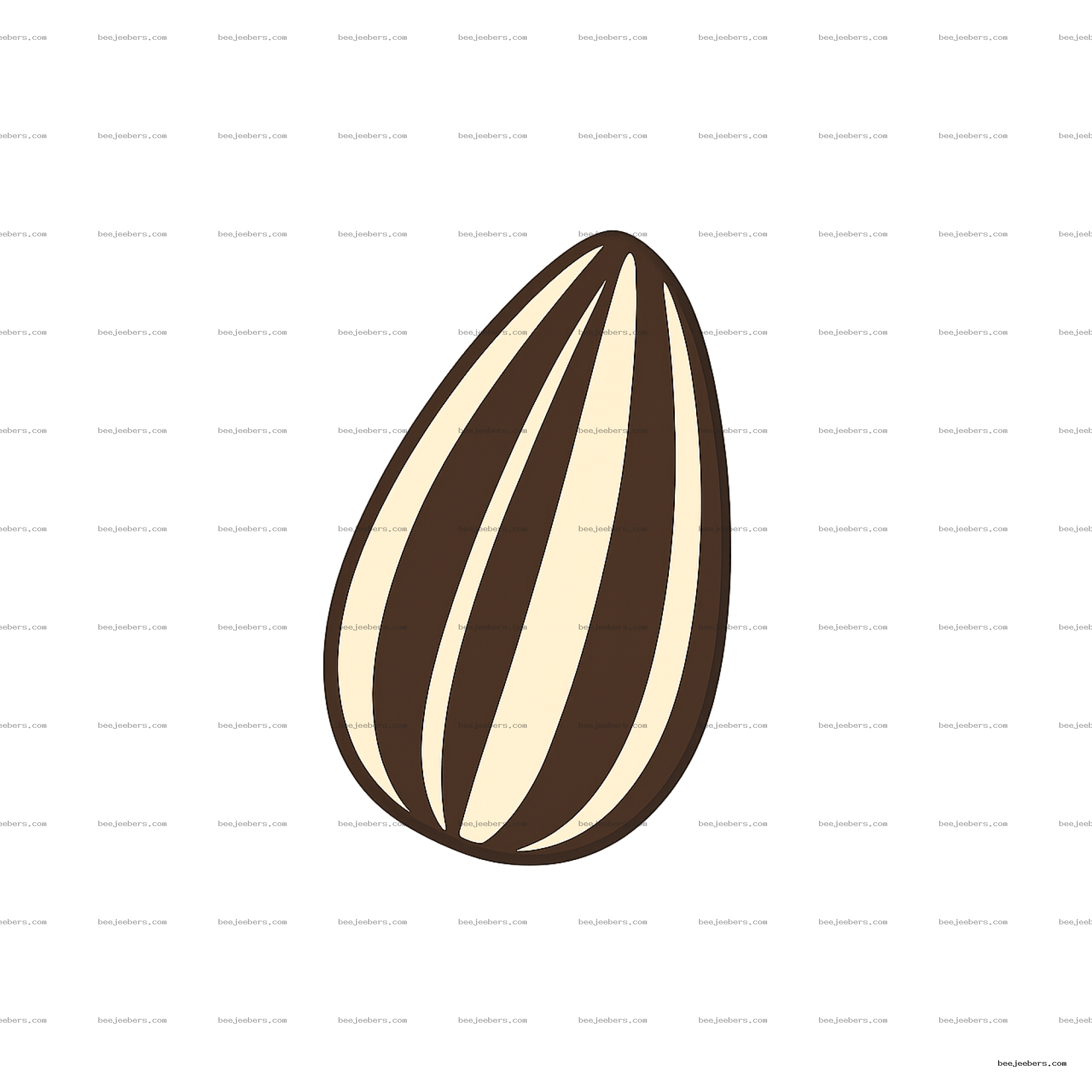Clean vector illustration of a single striped sunflower seed on transparent background