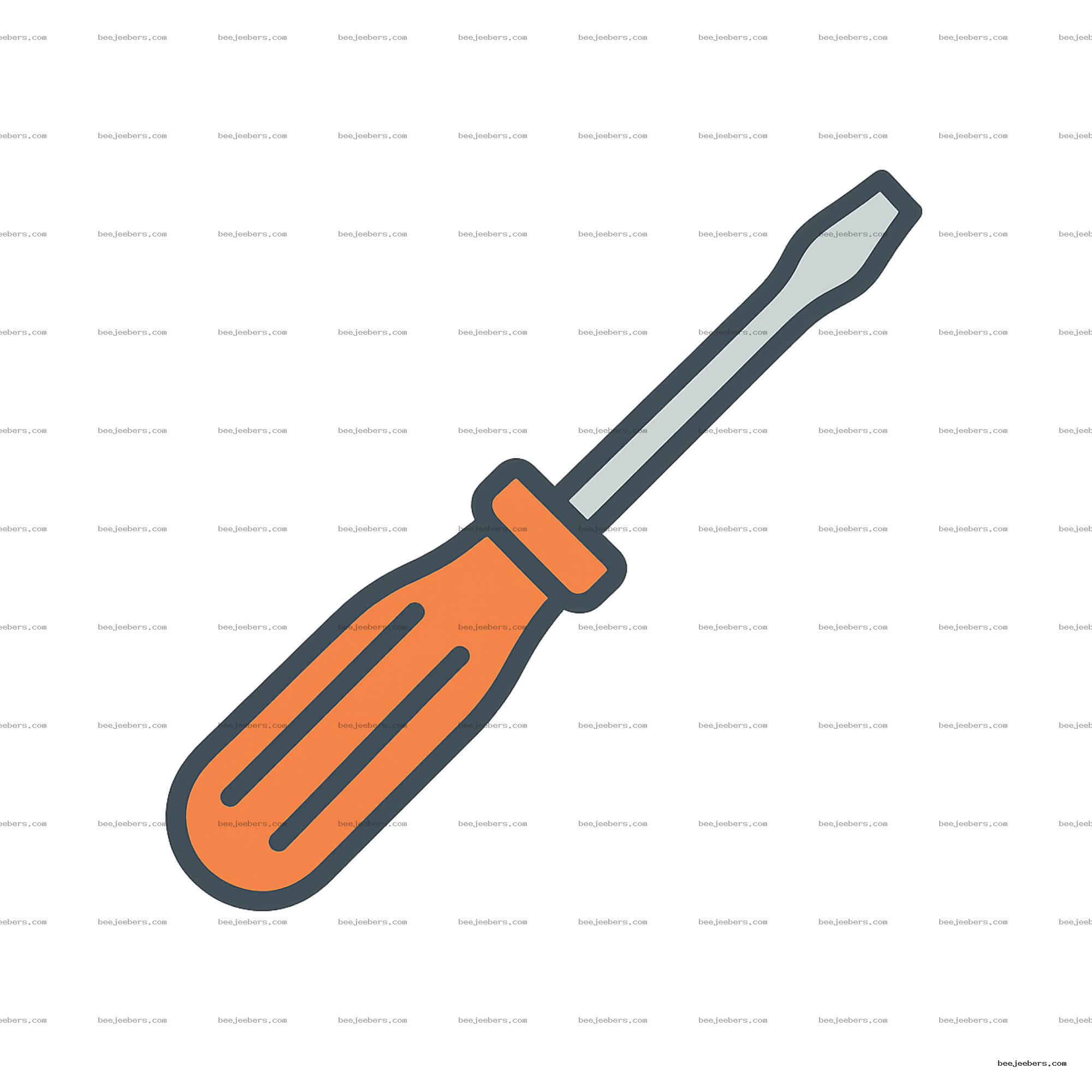 Flat head screwdriver vector PNG with orange handle and silver metal shaft on transparent background