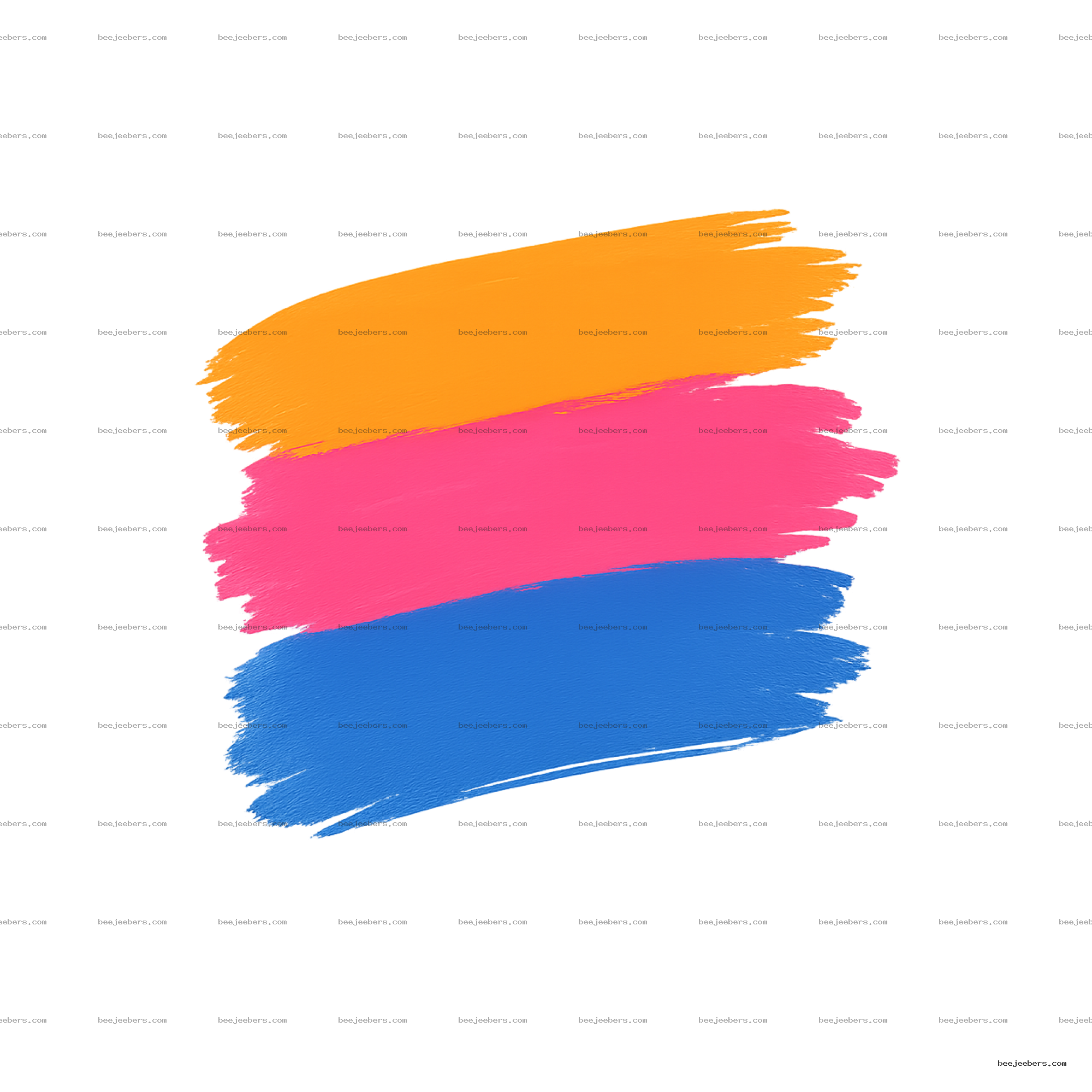 Three colorful brush paint strokes in orange, pink, and blue with transparent background