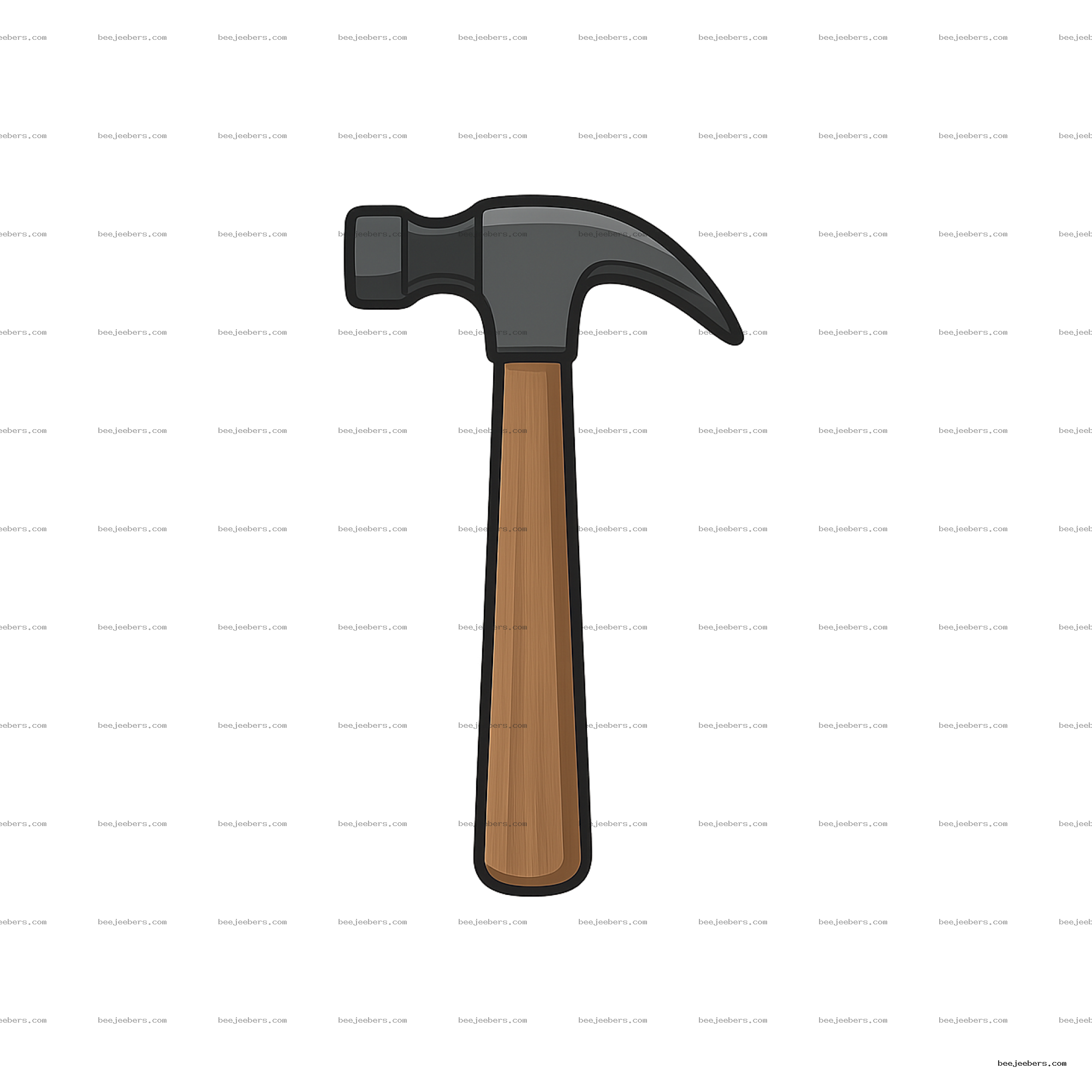 Vector clipart of a claw hammer with wooden handle and metal head on transparent background
