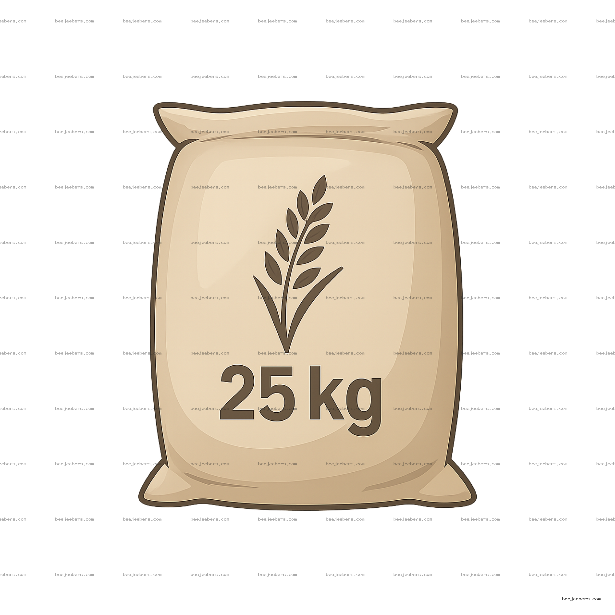 Clean vector illustration of a 25 kg rice bag with wheat graphic and transparent background