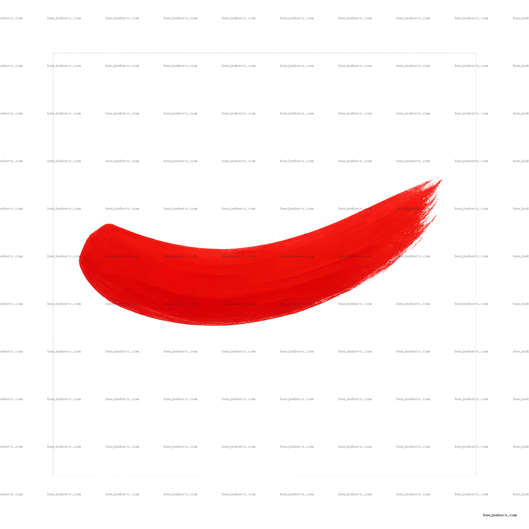 Curved red paint brush stroke with textured edges on transparent background