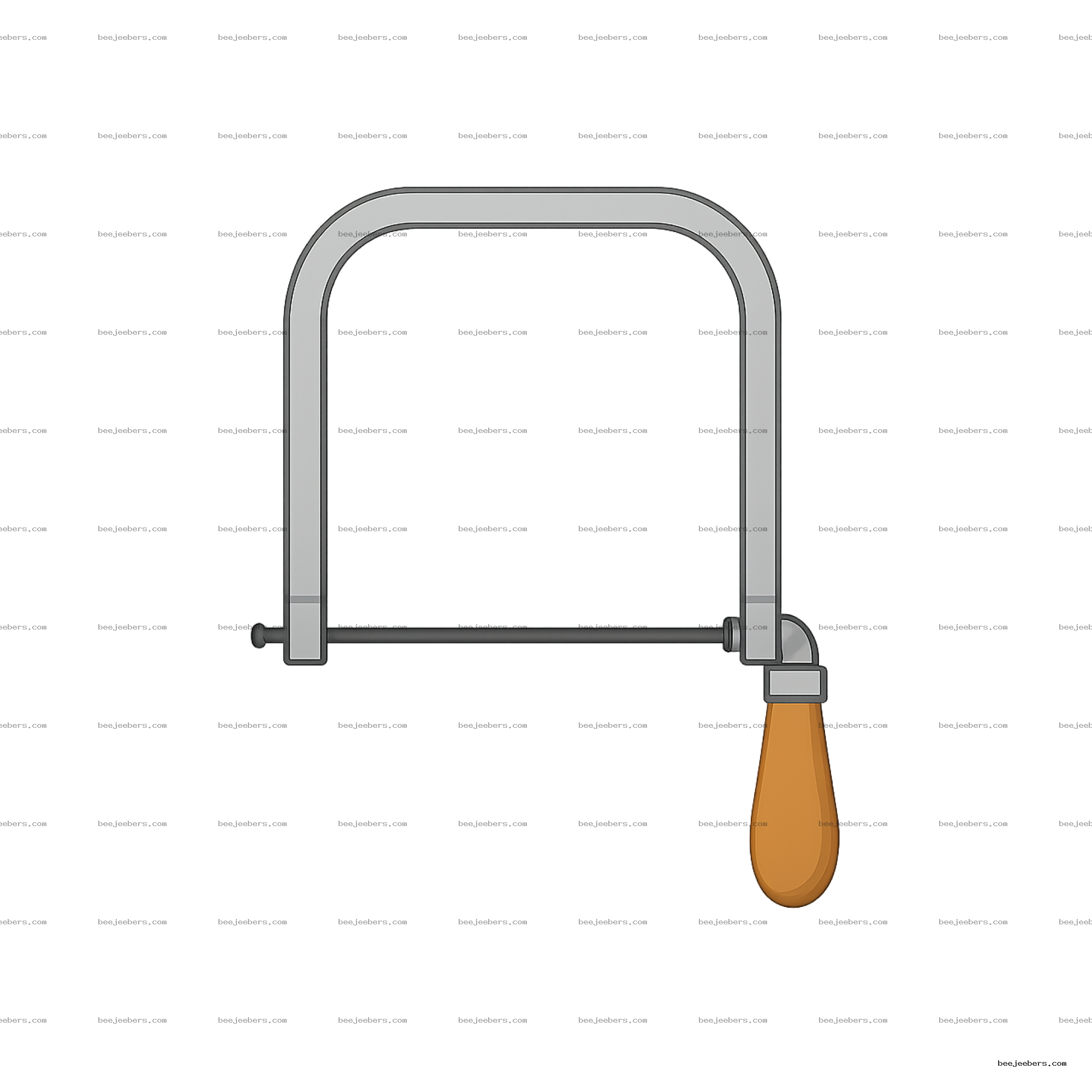 Clean vector coping saw with gray metal frame and wooden handle on transparent background