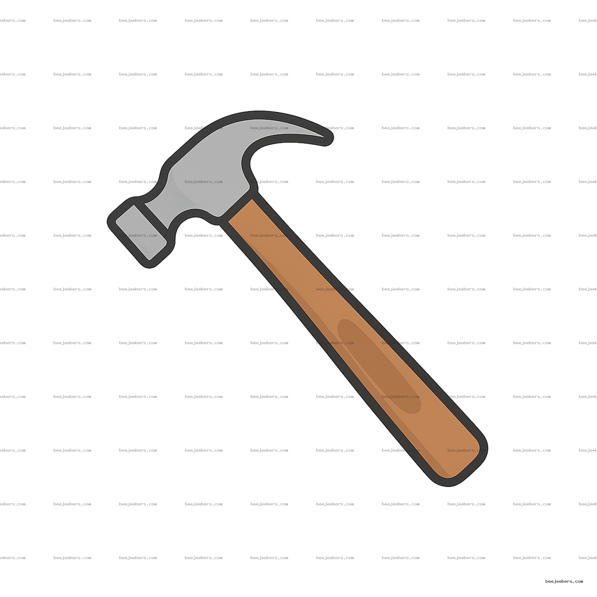 Clean vector illustration of a hammer with wooden handle and metal head on transparent background