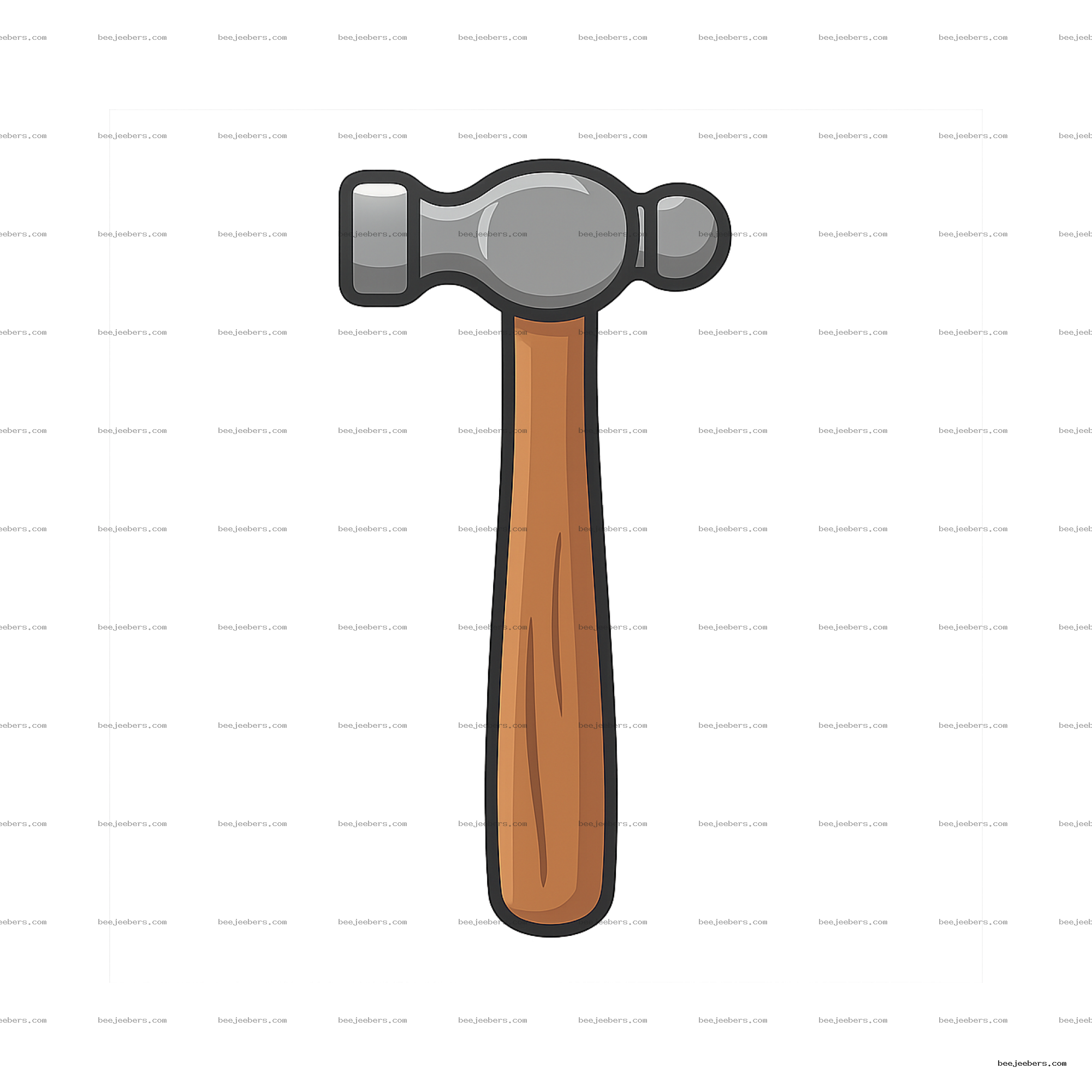 Clean vector PNG illustration of a ball peen hammer with wooden handle and metal head