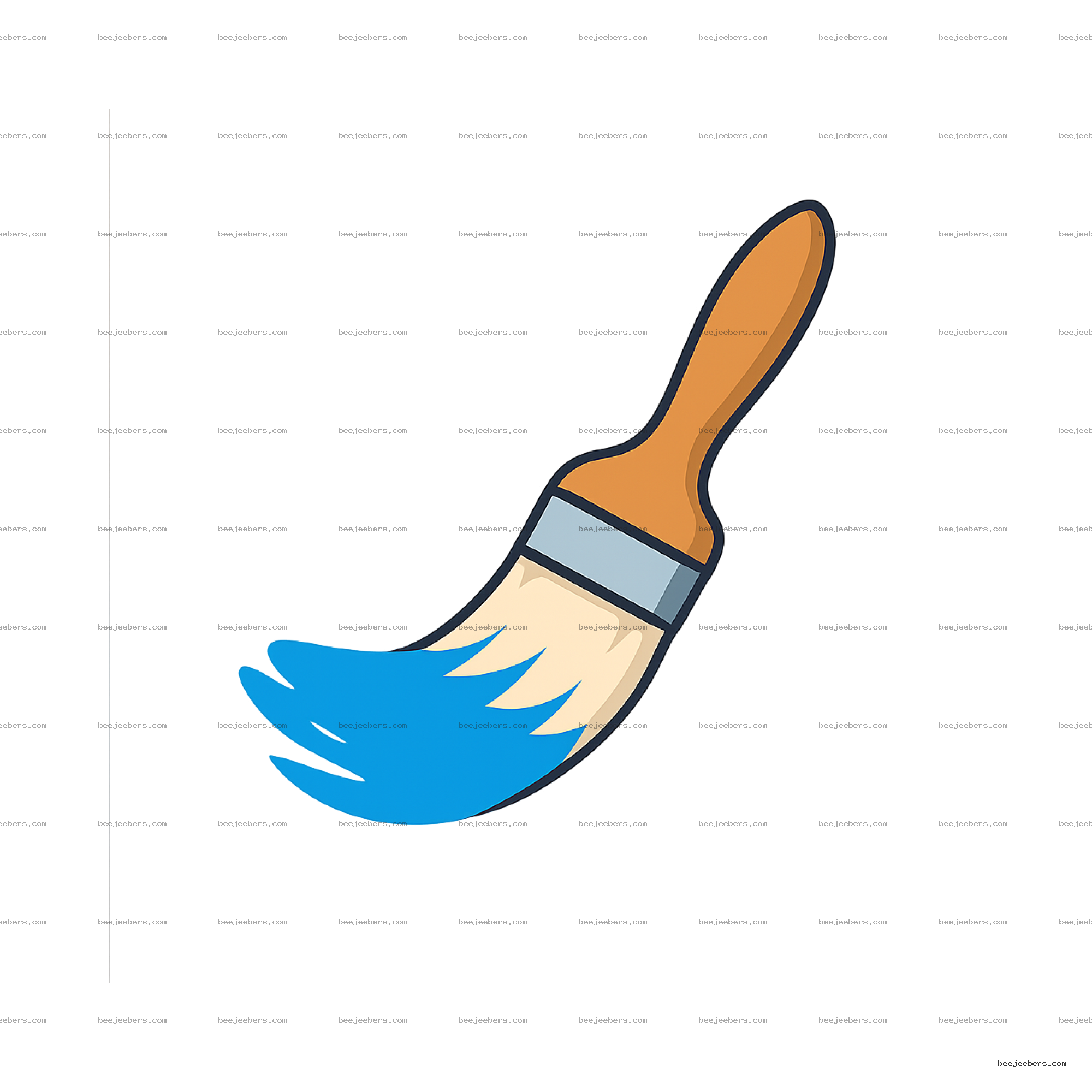 Vector paintbrush with wooden handle painting a blue paint stroke on transparent background