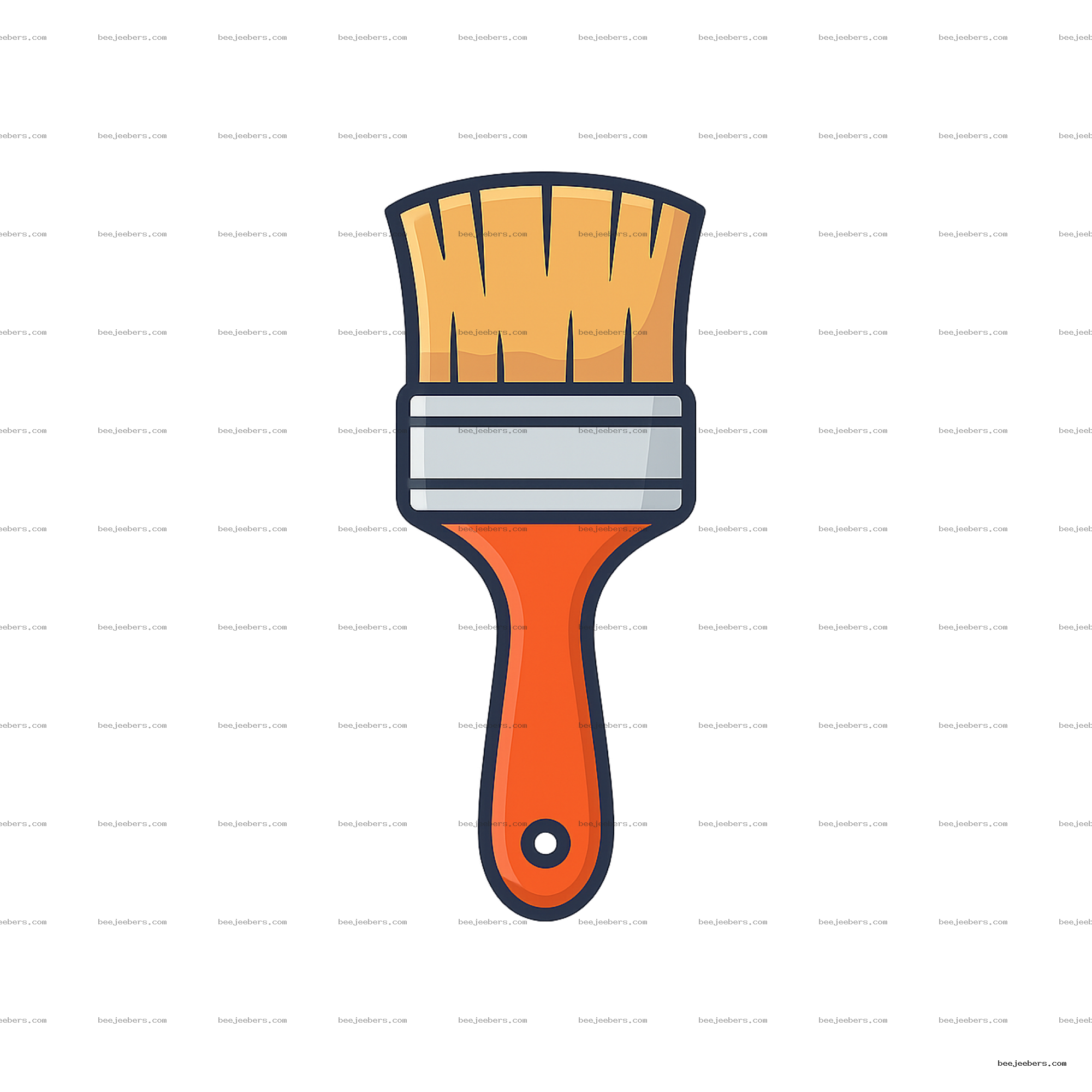Clean vector illustration of a paint brush with orange handle and beige bristles