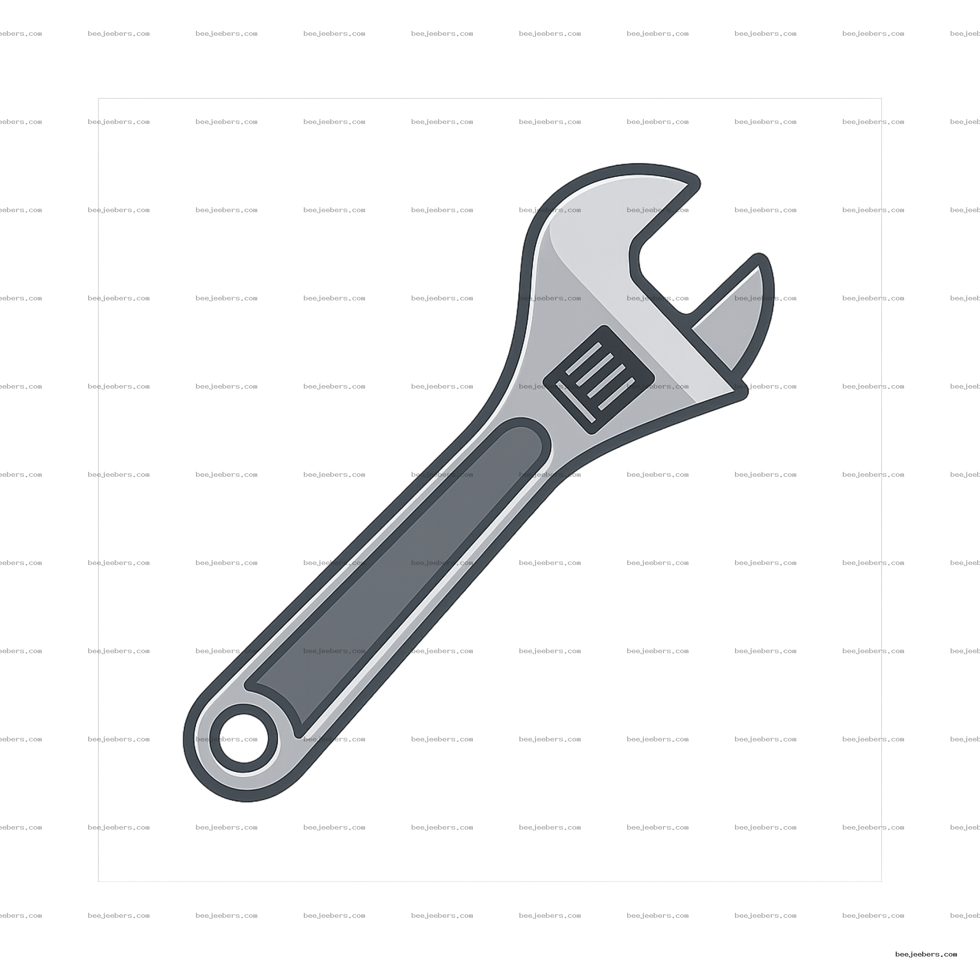Clean vector illustration of an adjustable wrench tool in gray with a transparent background