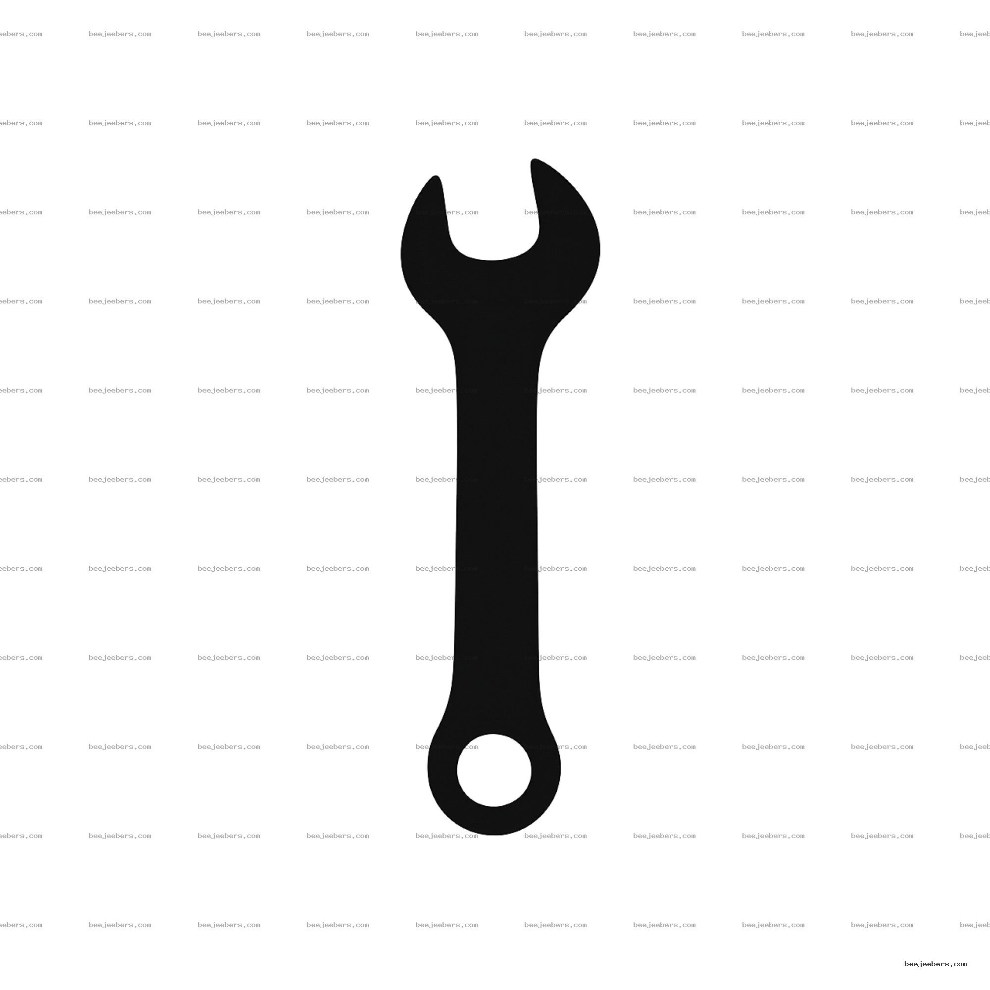 Black wrench tool silhouette with open-end and box-end on transparent background